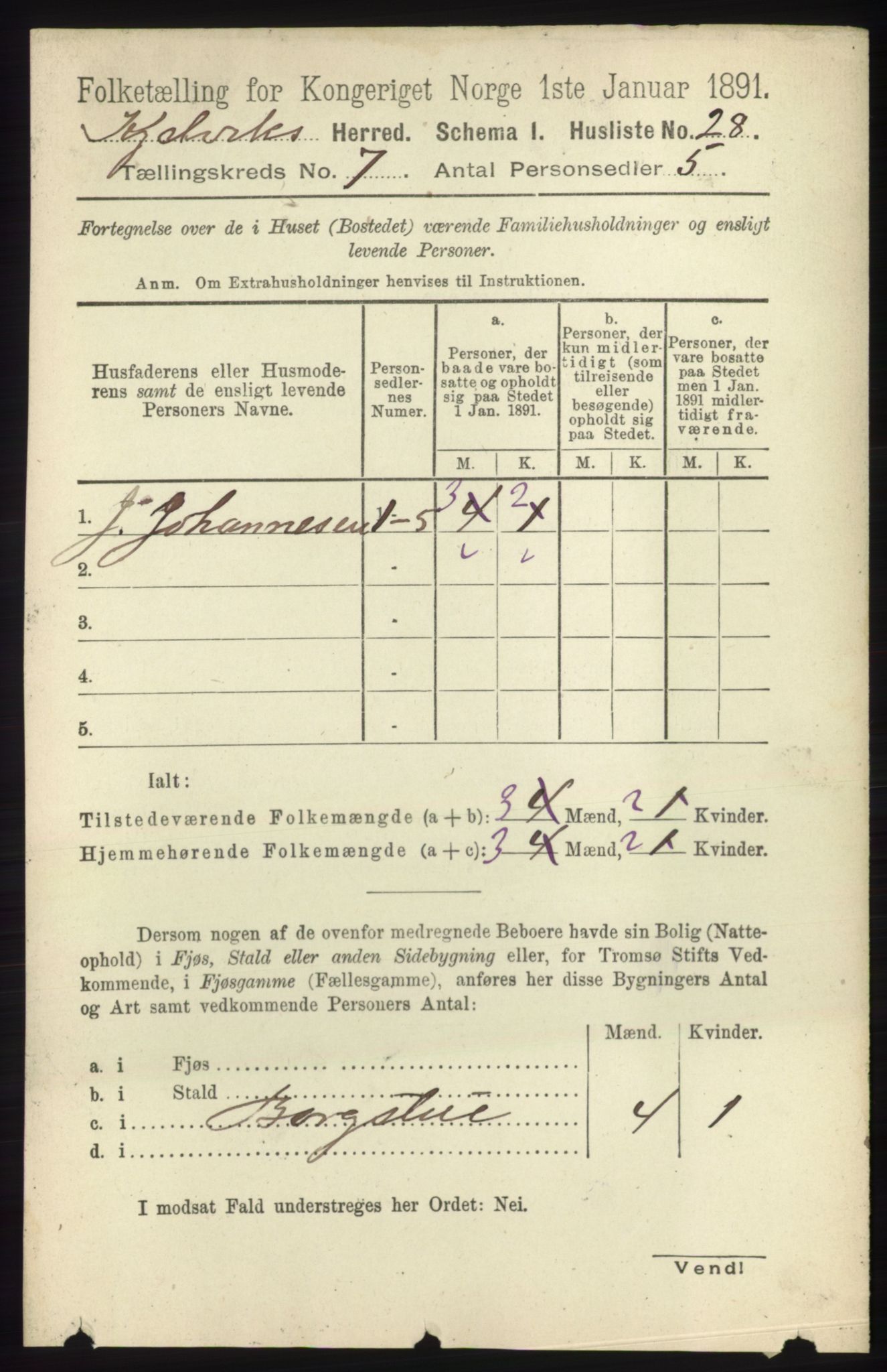 RA, 1891 census for 2019 Kjelvik, 1891, p. 873