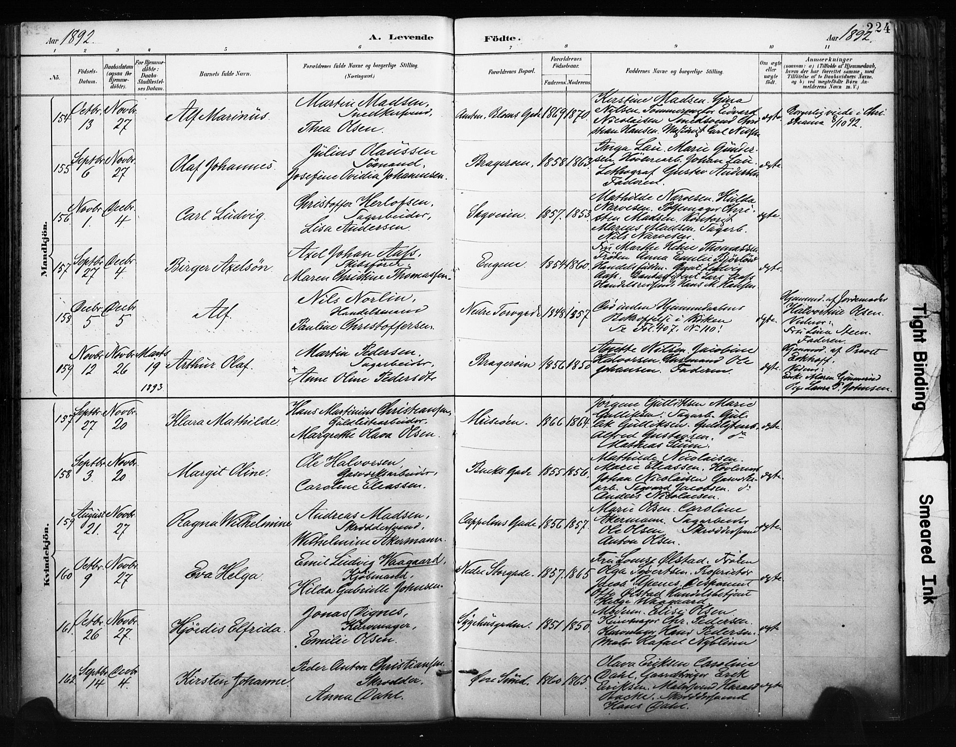 Bragernes kirkebøker, AV/SAKO-A-6/F/Fb/L0007: Parish register (official) no. II 7, 1885-1893, p. 224