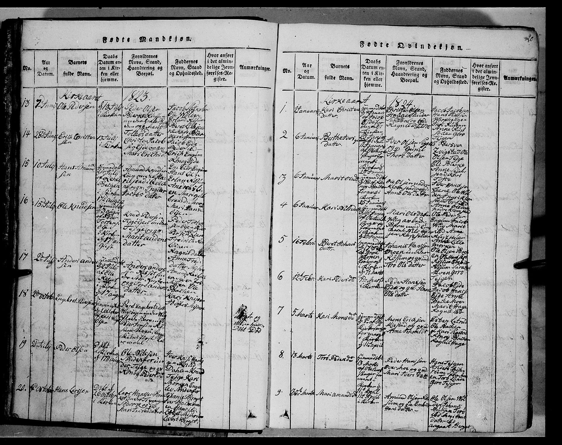 Fron prestekontor, SAH/PREST-078/H/Ha/Hab/L0002: Parish register (copy) no. 2, 1816-1850, p. 20