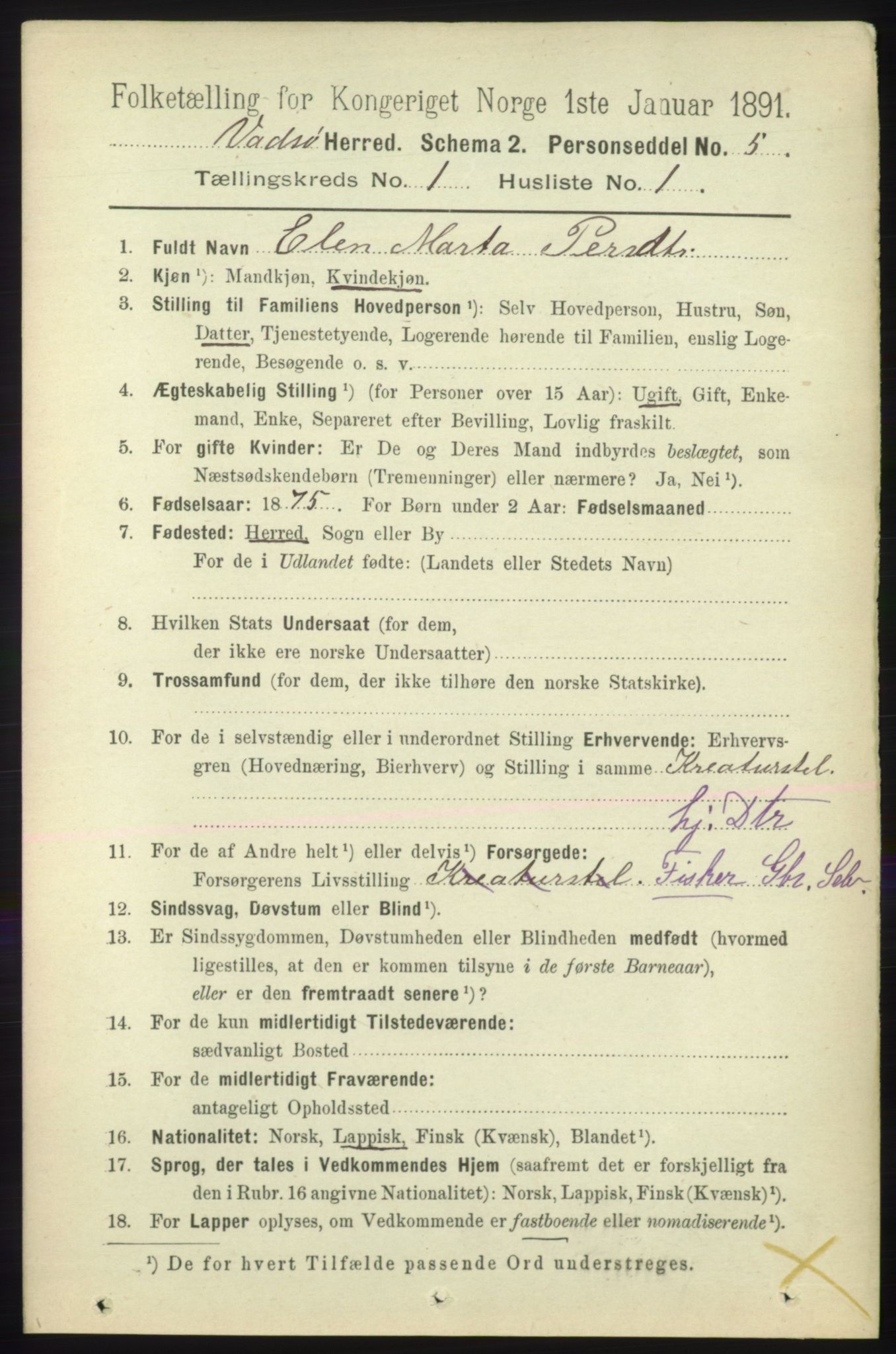 RA, 1891 census for 2029 Vadsø, 1891, p. 78