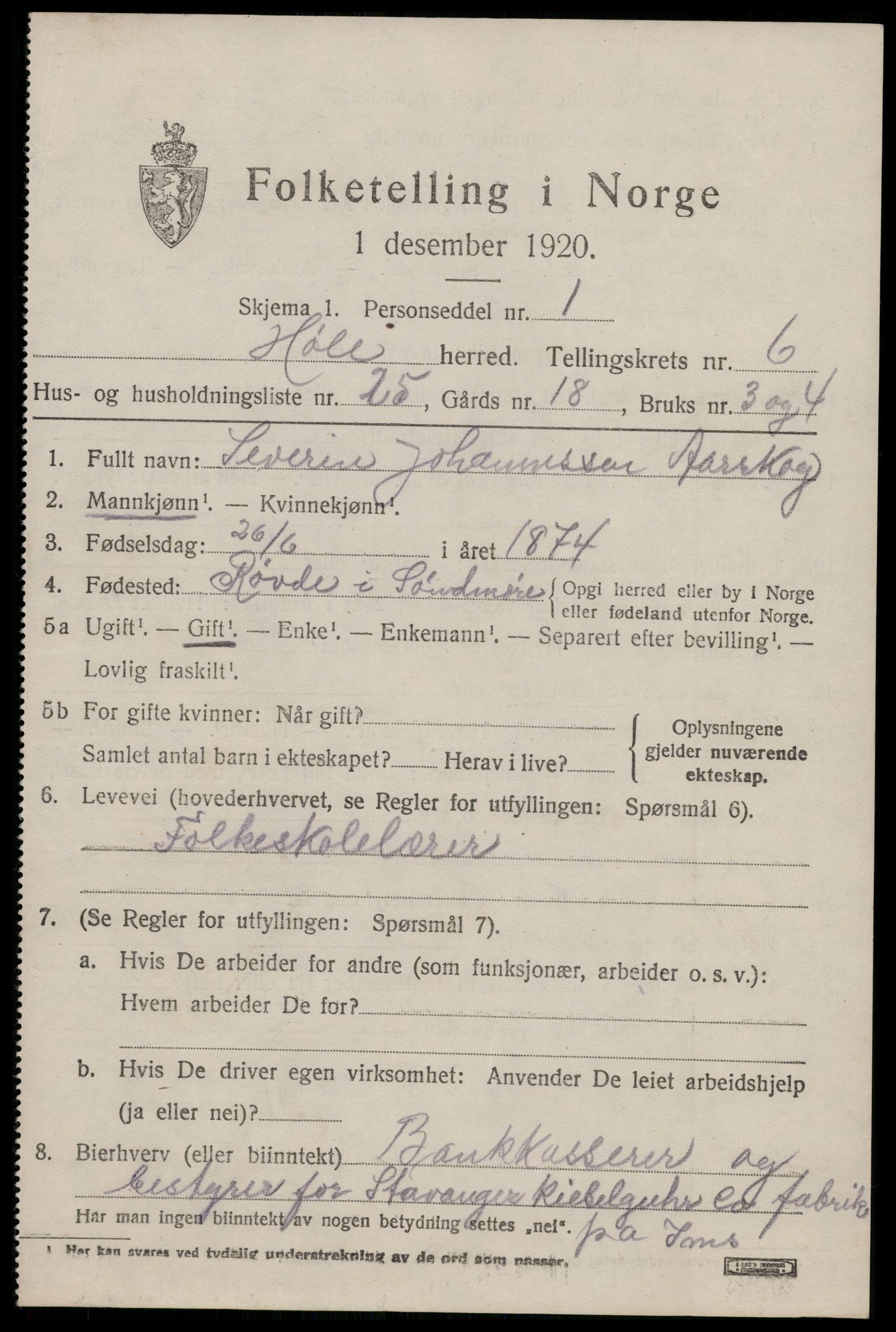 SAST, 1920 census for Høle, 1920, p. 2009