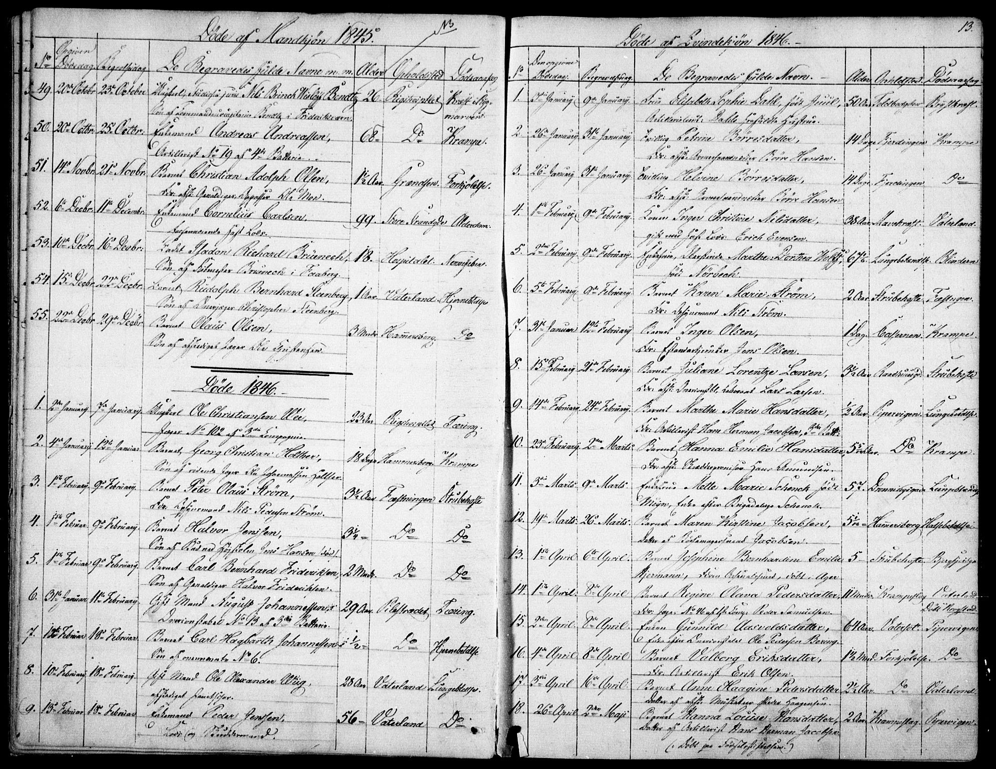 Garnisonsmenigheten Kirkebøker, SAO/A-10846/F/Fa/L0009: Parish register (official) no. 9, 1842-1859, p. 13