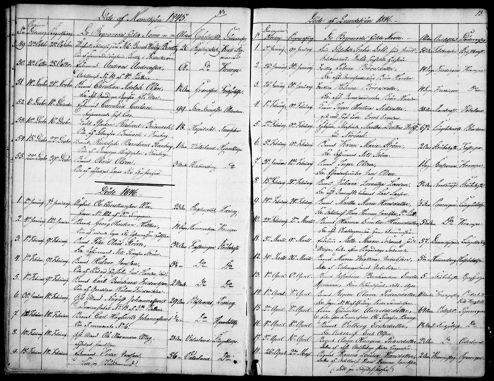 Garnisonsmenigheten Kirkebøker, AV/SAO-A-10846/F/Fa/L0009: Parish register (official) no. 9, 1842-1859, p. 13