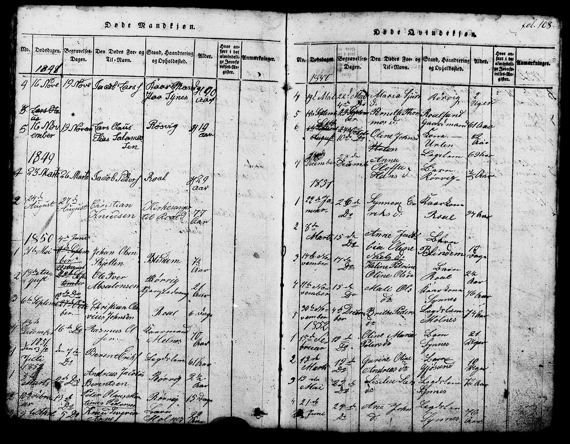 Ministerialprotokoller, klokkerbøker og fødselsregistre - Møre og Romsdal, SAT/A-1454/537/L0520: Parish register (copy) no. 537C01, 1819-1868, p. 108