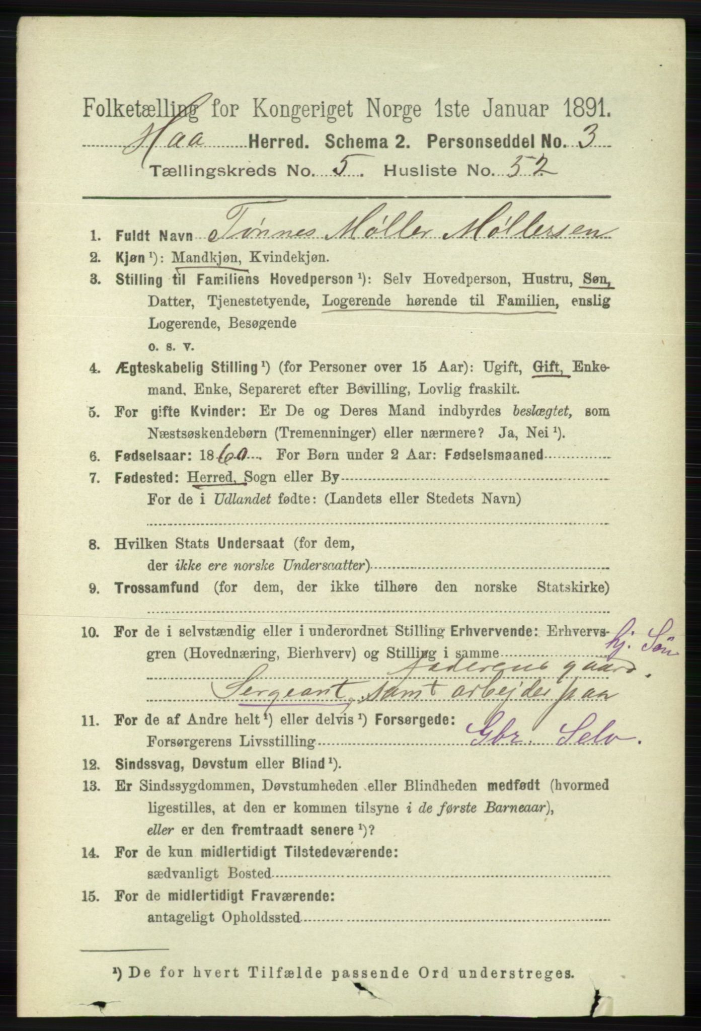 RA, 1891 census for 1119 Hå, 1891, p. 1682