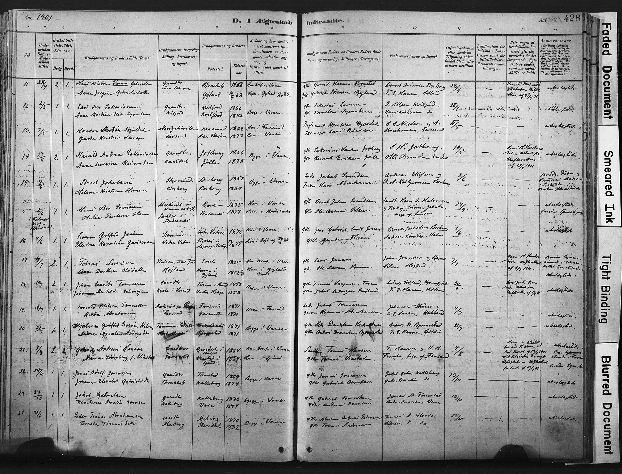 Lista sokneprestkontor, AV/SAK-1111-0027/F/Fa/L0012: Parish register (official) no. A 12, 1879-1903, p. 428