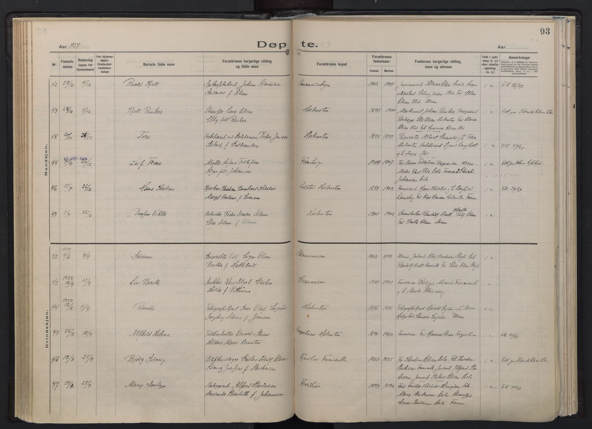 Østre Aker prestekontor Kirkebøker, AV/SAO-A-10840/F/Fb/L0002: Parish register (official) no. II 2, 1918-1930, p. 93