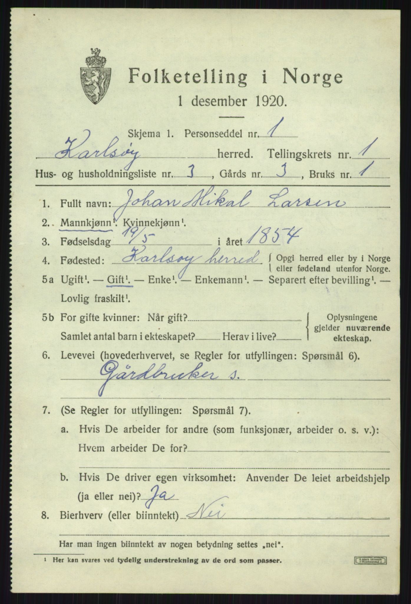SATØ, 1920 census for Karlsøy, 1920, p. 766