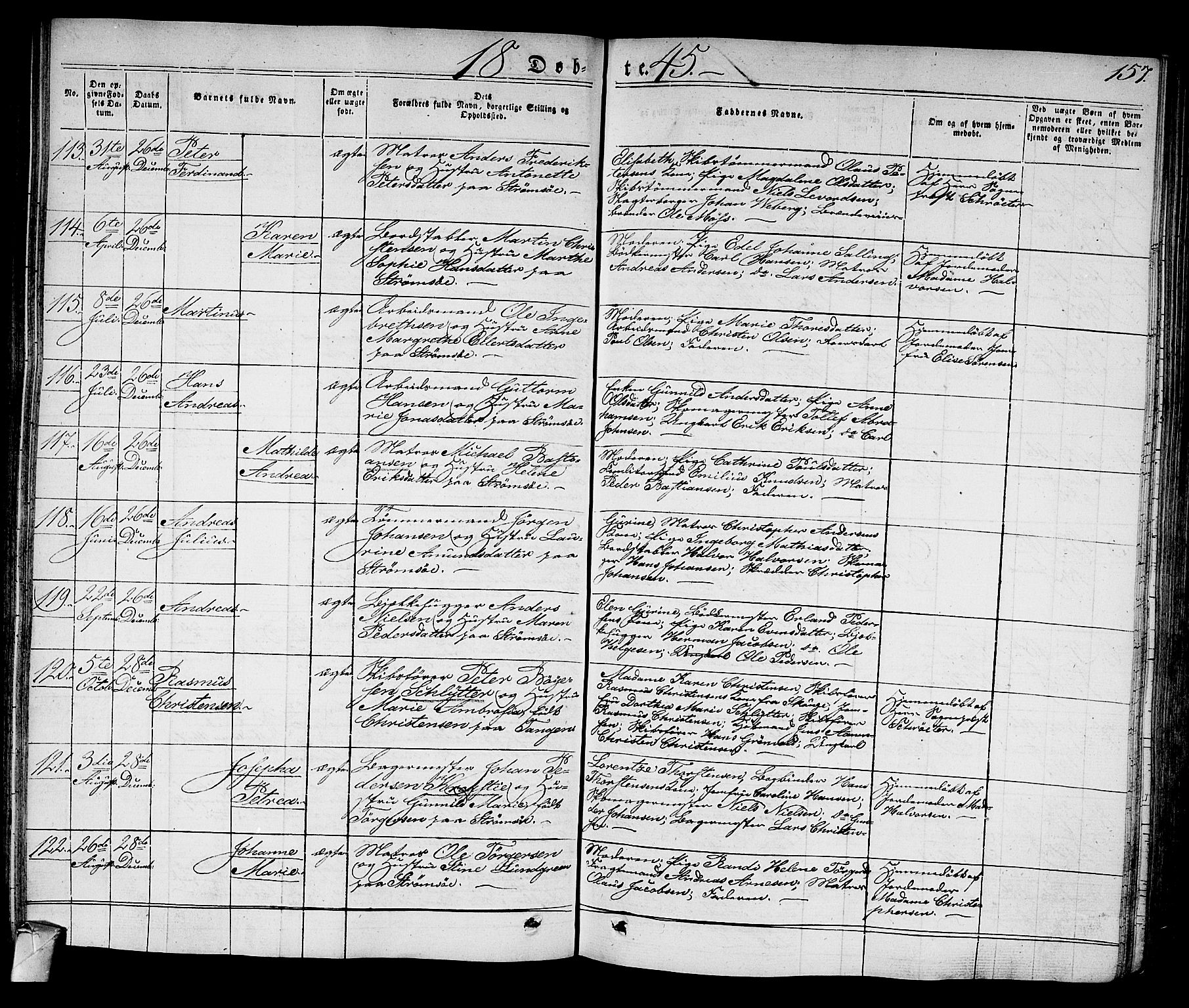 Strømsø kirkebøker, SAKO/A-246/F/Fa/L0012: Parish register (official) no. I 12, 1830-1847, p. 157