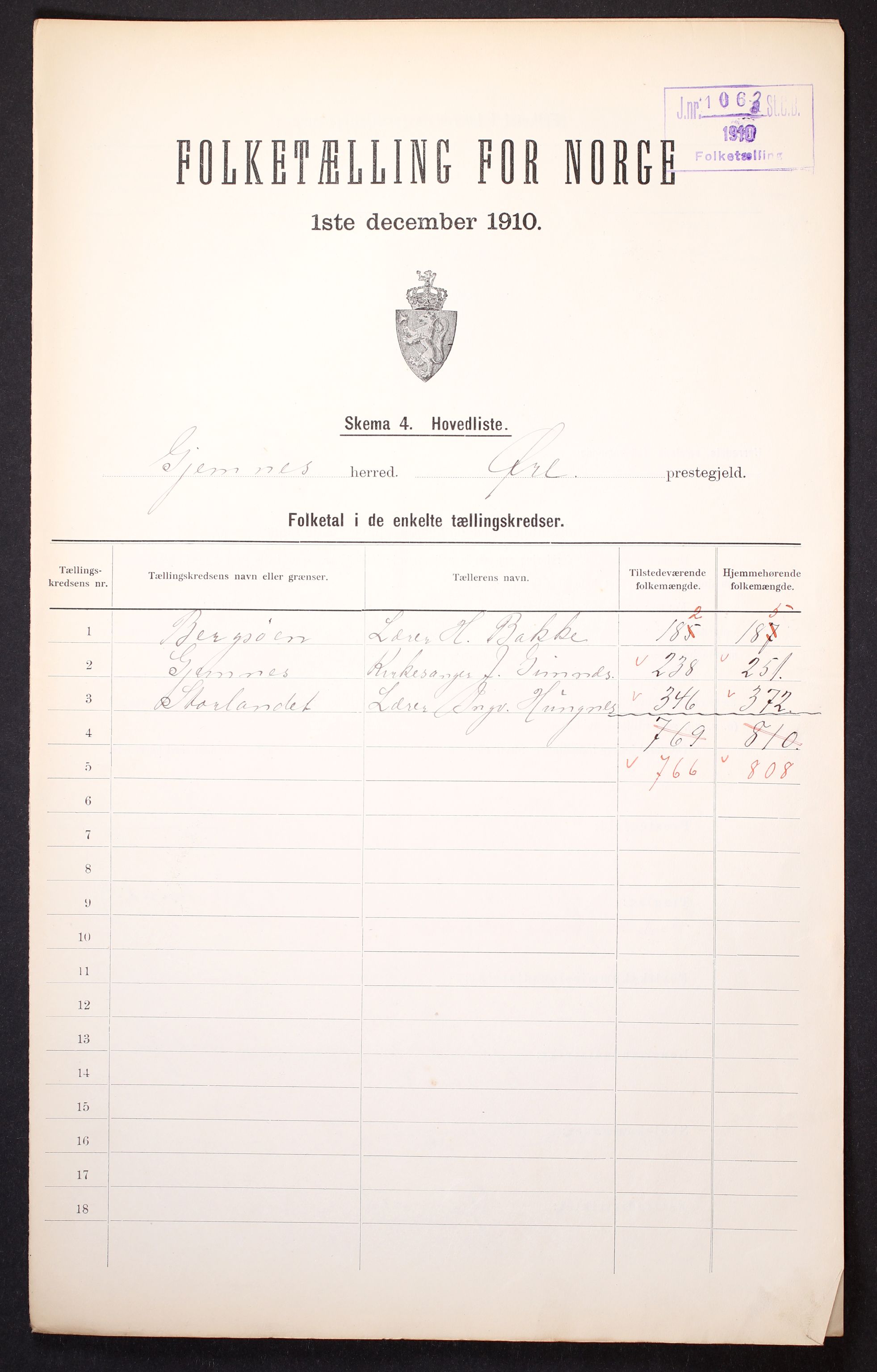 RA, 1910 census for Gjemnes, 1910, p. 2