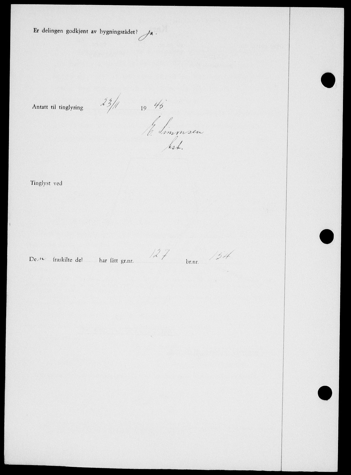 Onsøy sorenskriveri, SAO/A-10474/G/Ga/Gab/L0015: Mortgage book no. II A-15, 1945-1946, Diary no: : 1563/1945