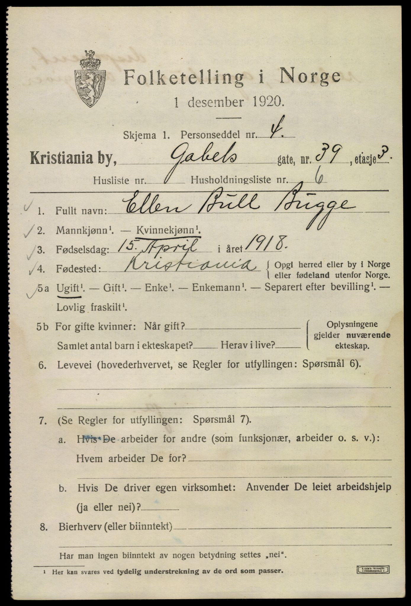 SAO, 1920 census for Kristiania, 1920, p. 246703