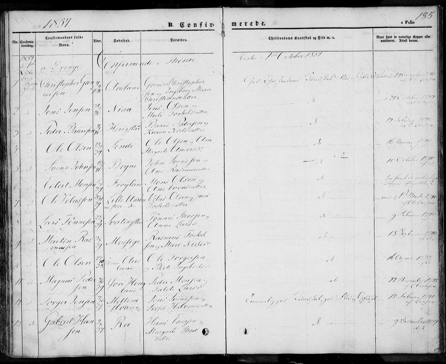 Lye sokneprestkontor, SAST/A-101794/001/30BA/L0005: Parish register (official) no. A 5.1, 1842-1855, p. 185
