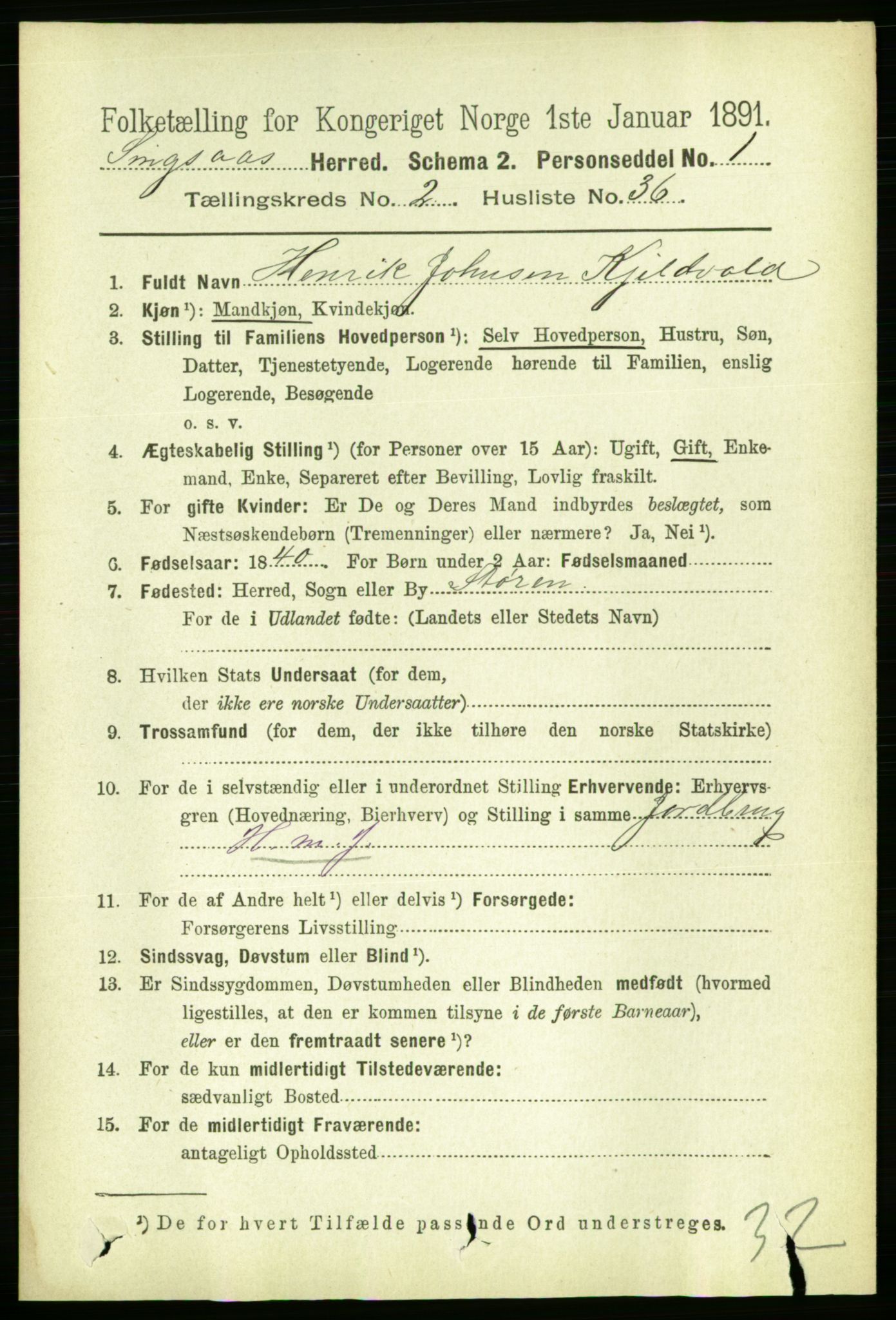 RA, 1891 census for 1646 Singsås, 1891, p. 494