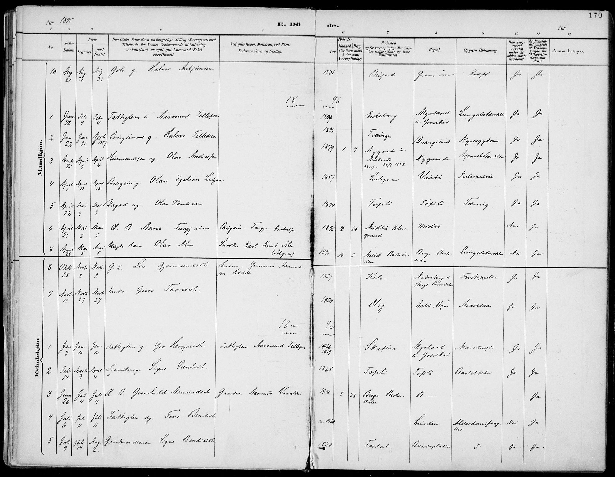 Fyresdal kirkebøker, SAKO/A-263/F/Fa/L0007: Parish register (official) no. I 7, 1887-1914, p. 170