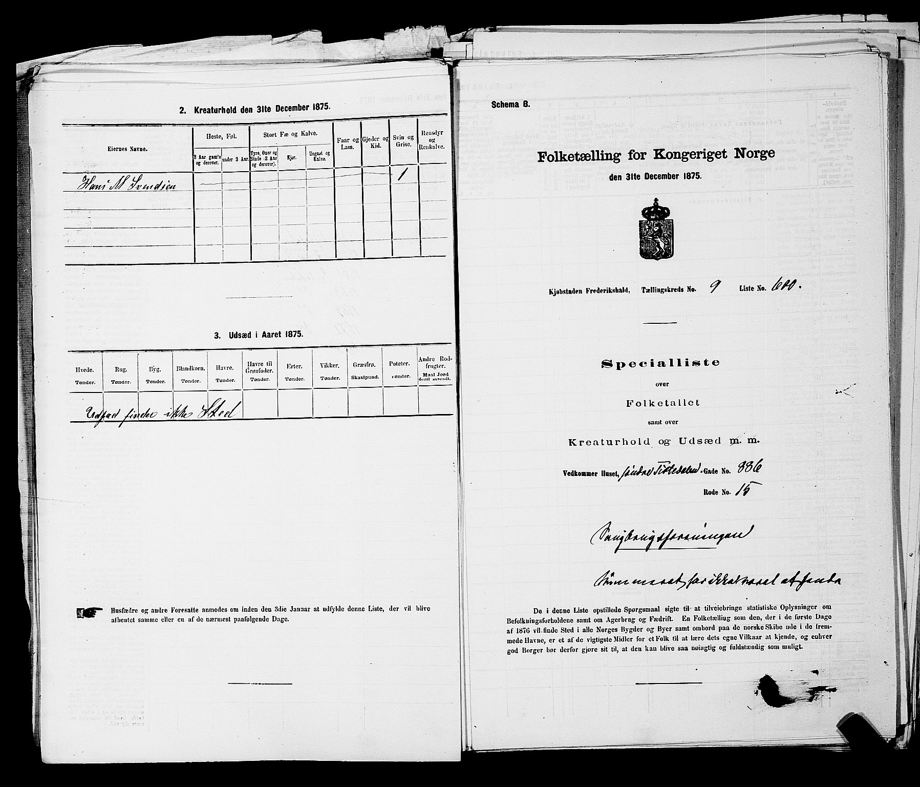 RA, 1875 census for 0101P Fredrikshald, 1875, p. 1459
