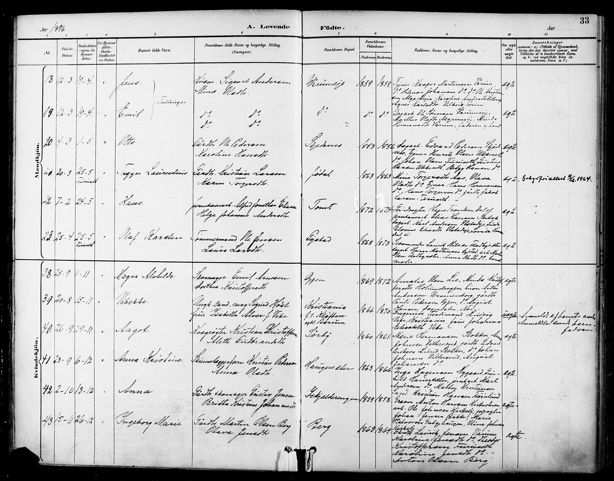 Ullensaker prestekontor Kirkebøker, SAO/A-10236a/F/Fa/L0020: Parish register (official) no. I 20, 1892-1902, p. 33