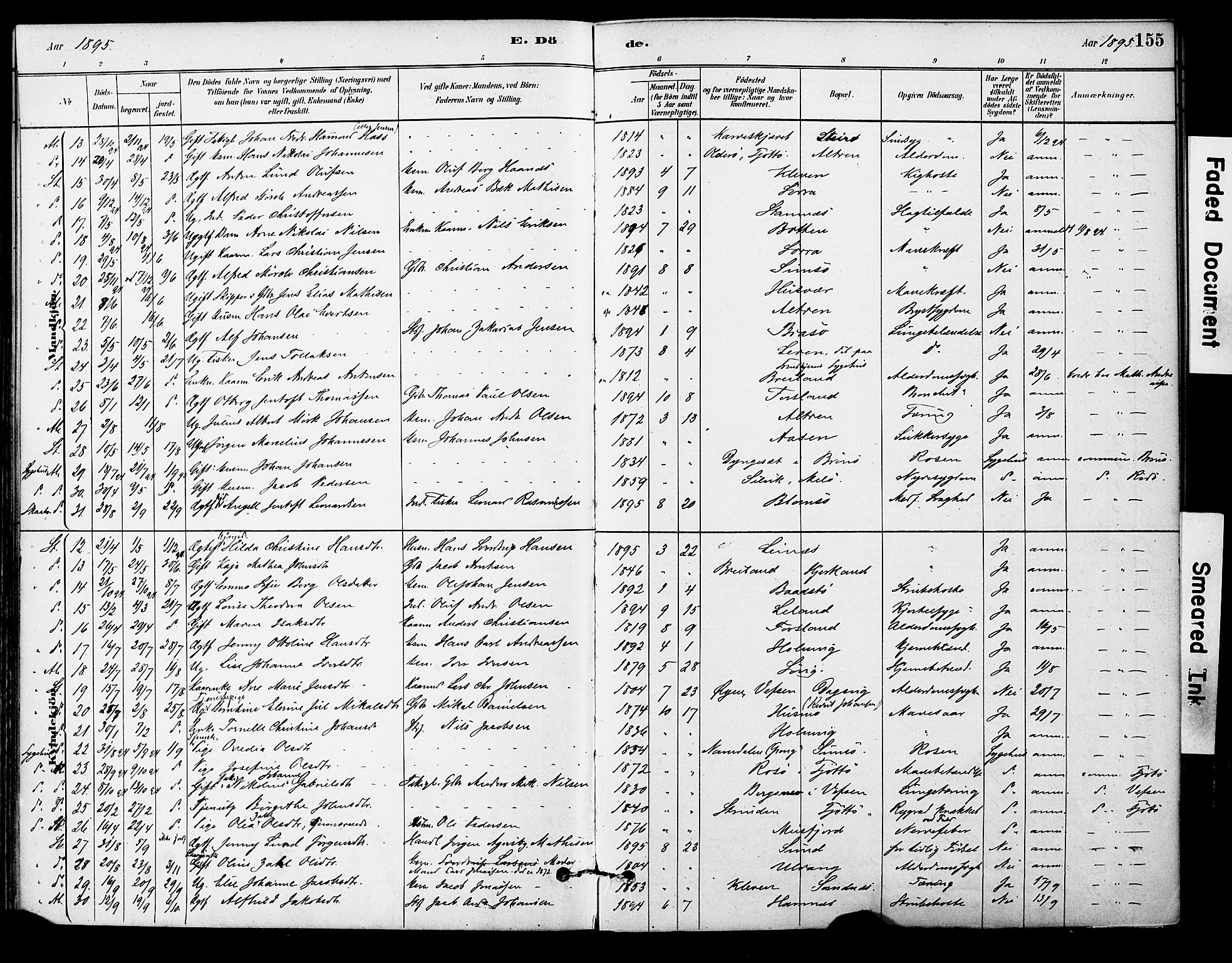 Ministerialprotokoller, klokkerbøker og fødselsregistre - Nordland, AV/SAT-A-1459/830/L0450: Parish register (official) no. 830A14, 1879-1896, p. 155