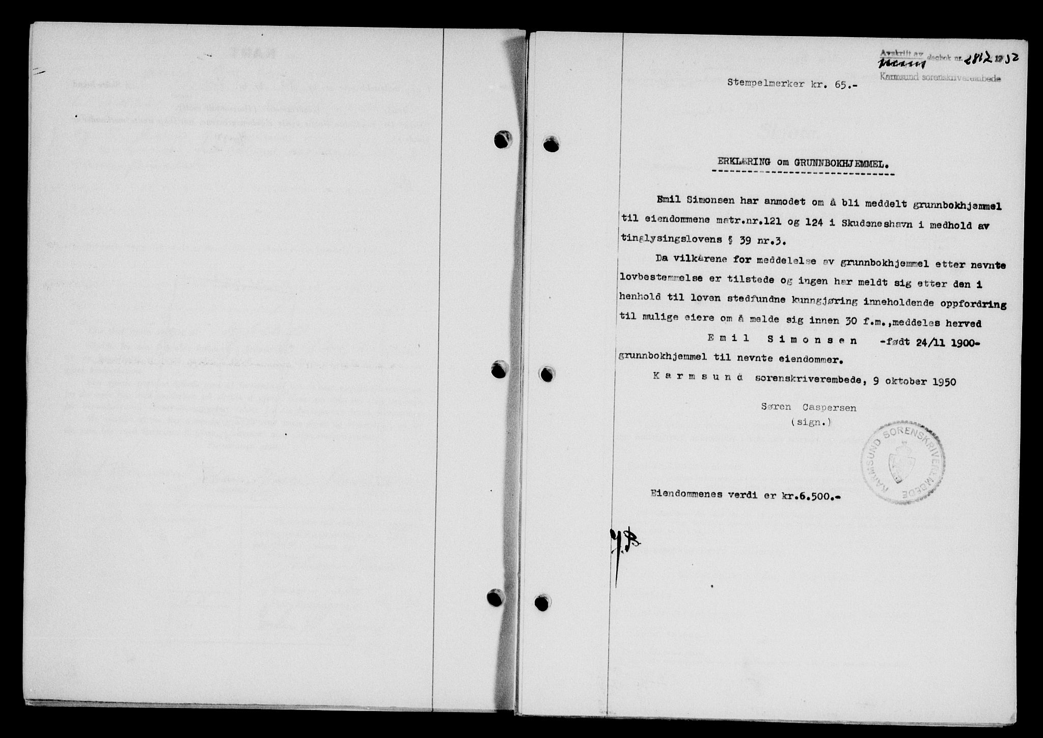 Karmsund sorenskriveri, SAST/A-100311/01/II/IIB/L0101: Mortgage book no. 81A, 1950-1951, Diary no: : 2817/1950