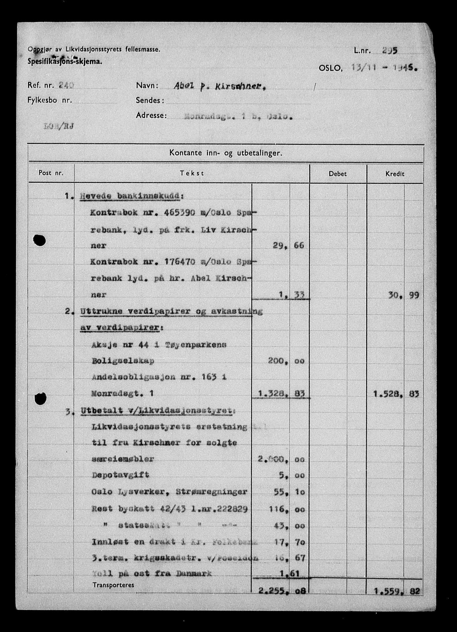 Justisdepartementet, Tilbakeføringskontoret for inndratte formuer, AV/RA-S-1564/H/Hc/Hcc/L0951: --, 1945-1947, p. 324