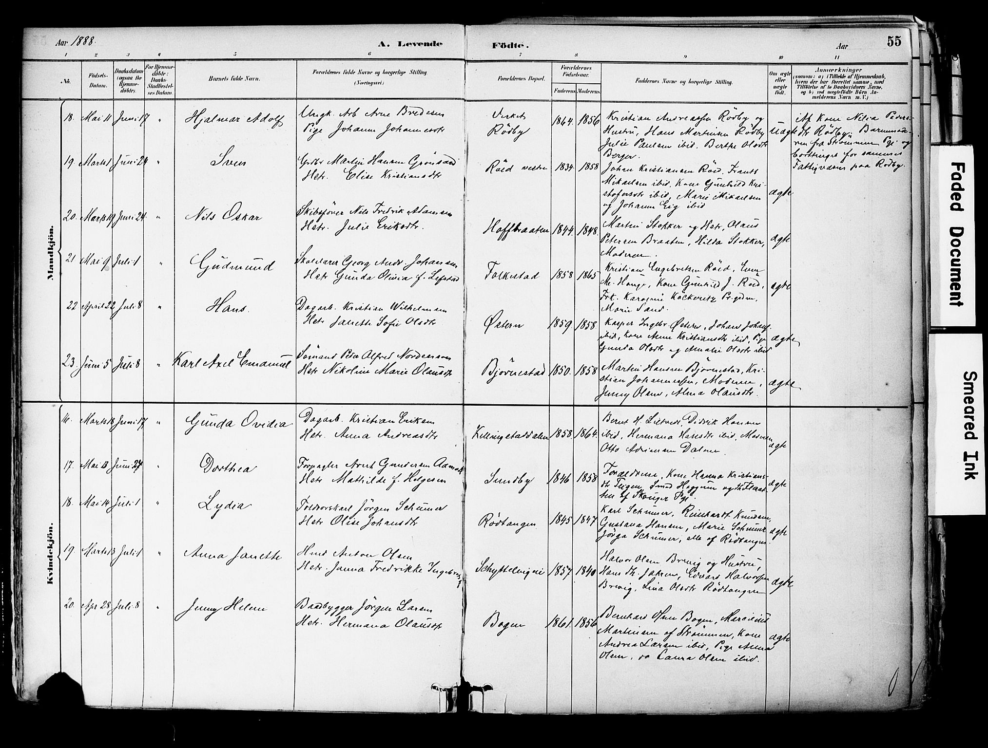 Hurum kirkebøker, SAKO/A-229/F/Fa/L0014: Parish register (official) no. 14, 1882-1895, p. 55