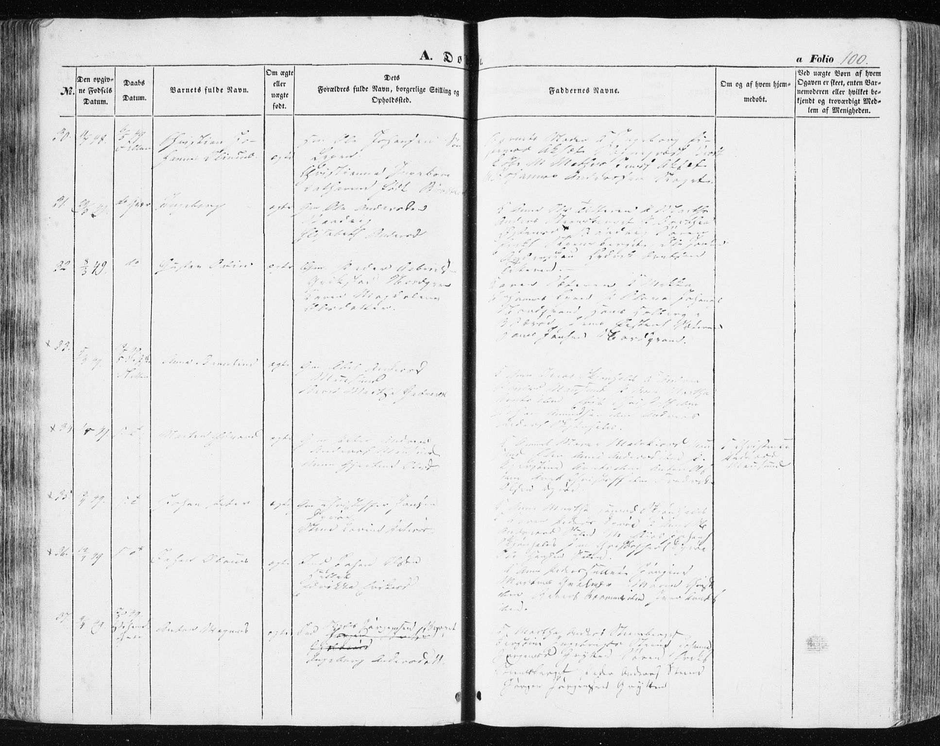 Ministerialprotokoller, klokkerbøker og fødselsregistre - Sør-Trøndelag, SAT/A-1456/634/L0529: Parish register (official) no. 634A05, 1843-1851, p. 100