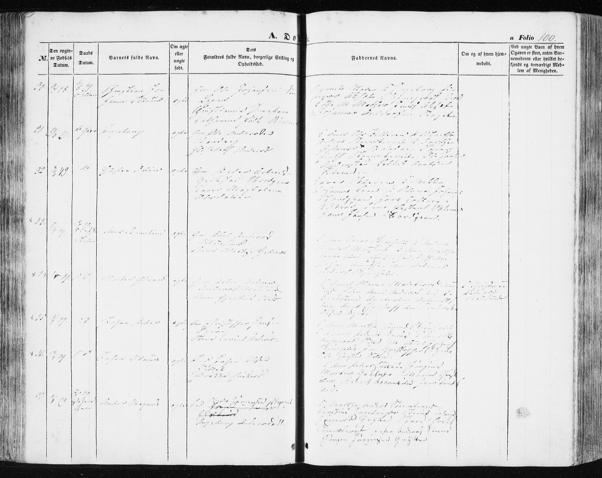 Ministerialprotokoller, klokkerbøker og fødselsregistre - Sør-Trøndelag, AV/SAT-A-1456/634/L0529: Parish register (official) no. 634A05, 1843-1851, p. 100