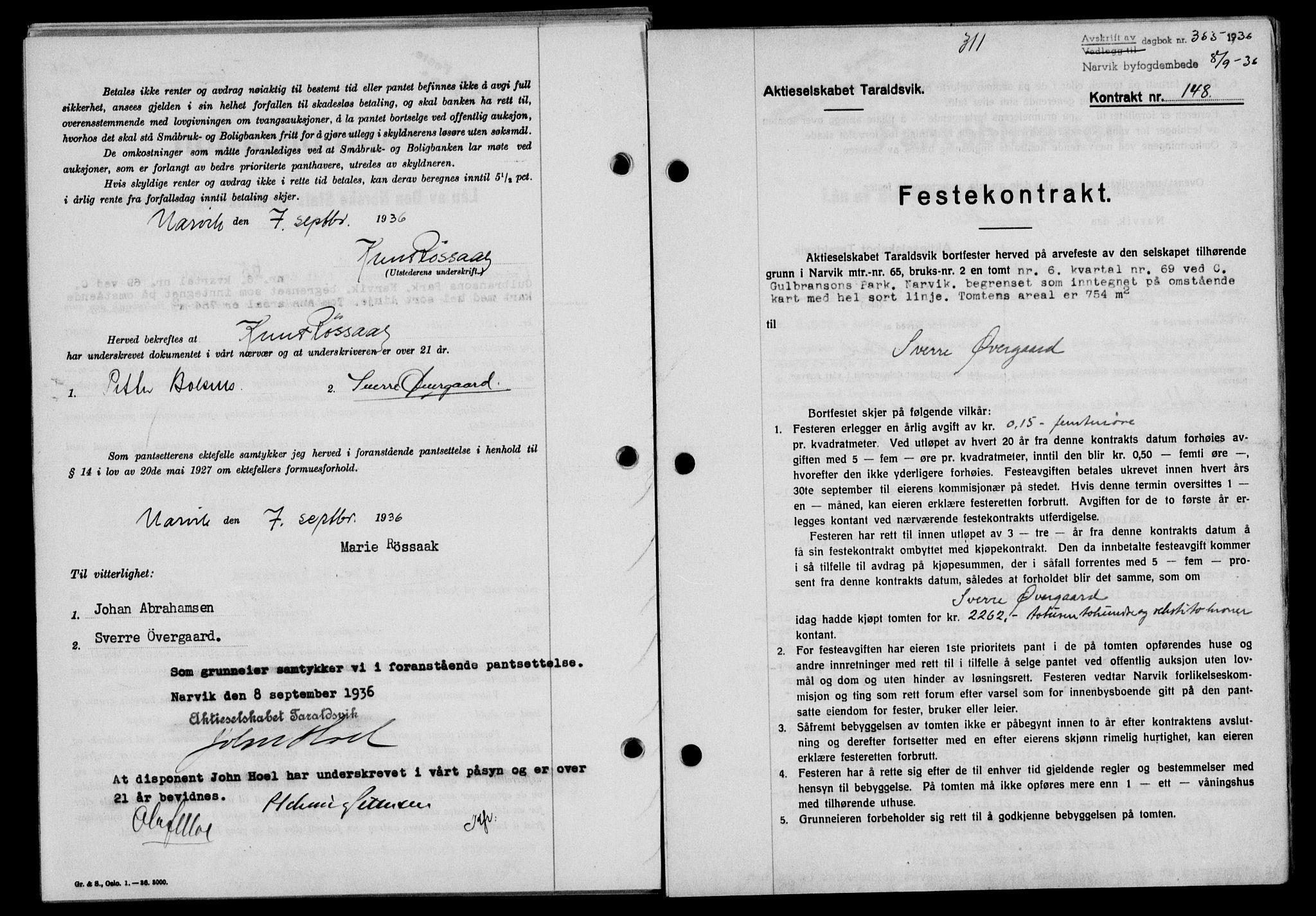 Narvik sorenskriveri, SAT/A-0002/1/2/2C/2Ca/L0011: Mortgage book no. 14, 1935-1937, Deed date: 08.09.1936