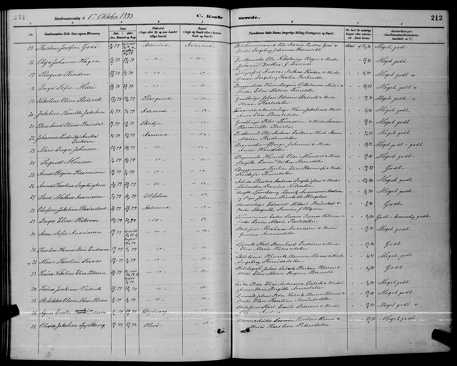 Ministerialprotokoller, klokkerbøker og fødselsregistre - Møre og Romsdal, AV/SAT-A-1454/529/L0467: Parish register (copy) no. 529C04, 1889-1897, p. 212