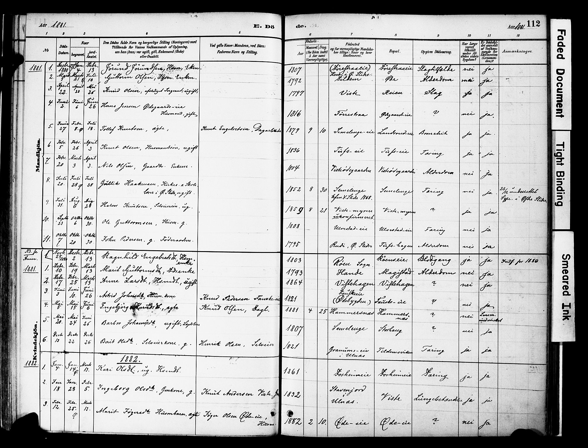 Vestre Slidre prestekontor, SAH/PREST-136/H/Ha/Haa/L0006: Parish register (official) no. 6, 1881-1912, p. 112