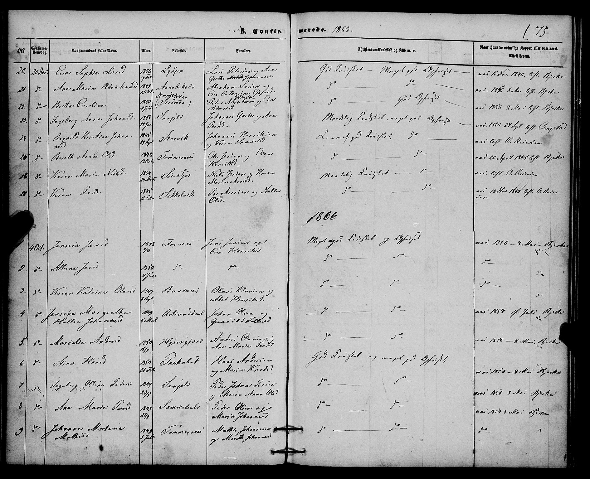 Skjervøy sokneprestkontor, SATØ/S-1300/H/Ha/Haa/L0013kirke: Parish register (official) no. 13, 1863-1877, p. 75