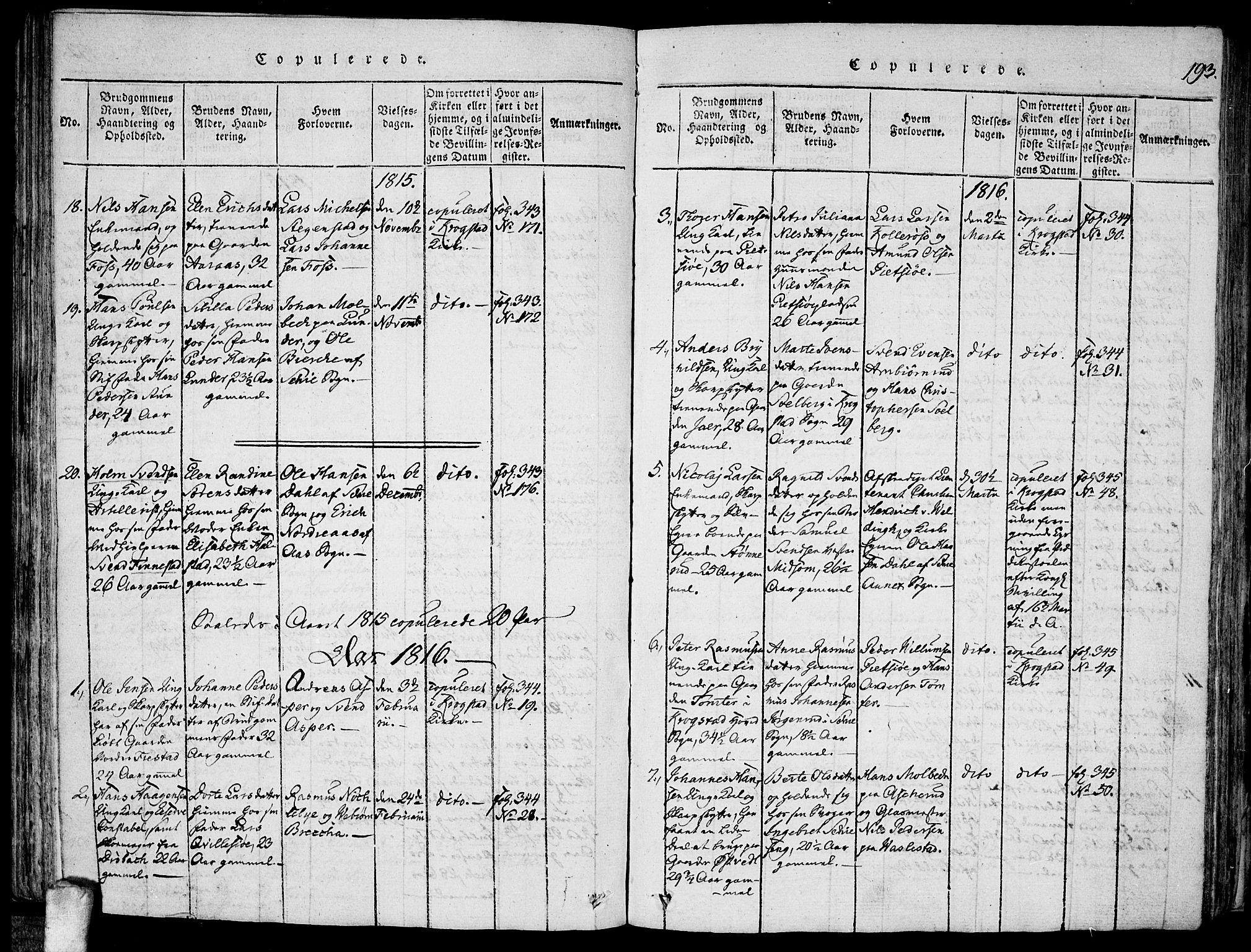 Kråkstad prestekontor Kirkebøker, SAO/A-10125a/F/Fa/L0003: Parish register (official) no. I 3, 1813-1824, p. 193