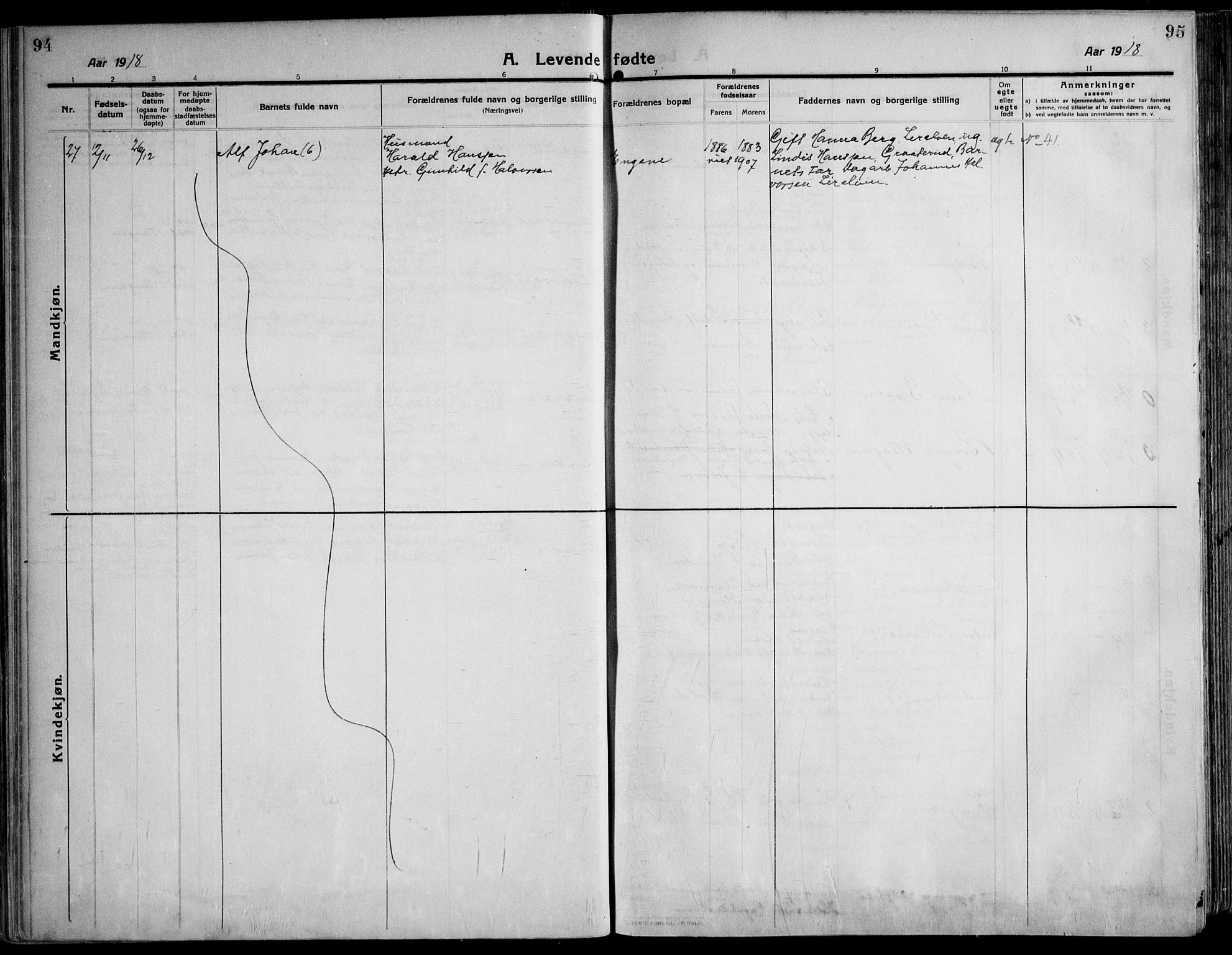 Skoger kirkebøker, AV/SAKO-A-59/F/Fa/L0007: Parish register (official) no. I 7, 1911-1936, p. 94-95