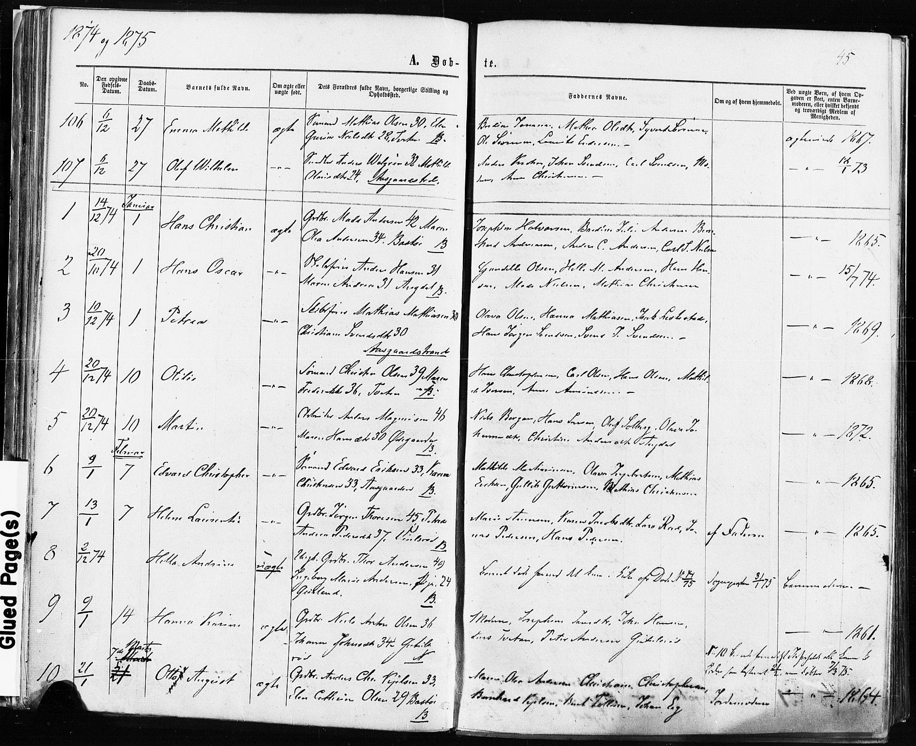 Borre kirkebøker, AV/SAKO-A-338/F/Fa/L0008: Parish register (official) no. I 8, 1868-1877, p. 45