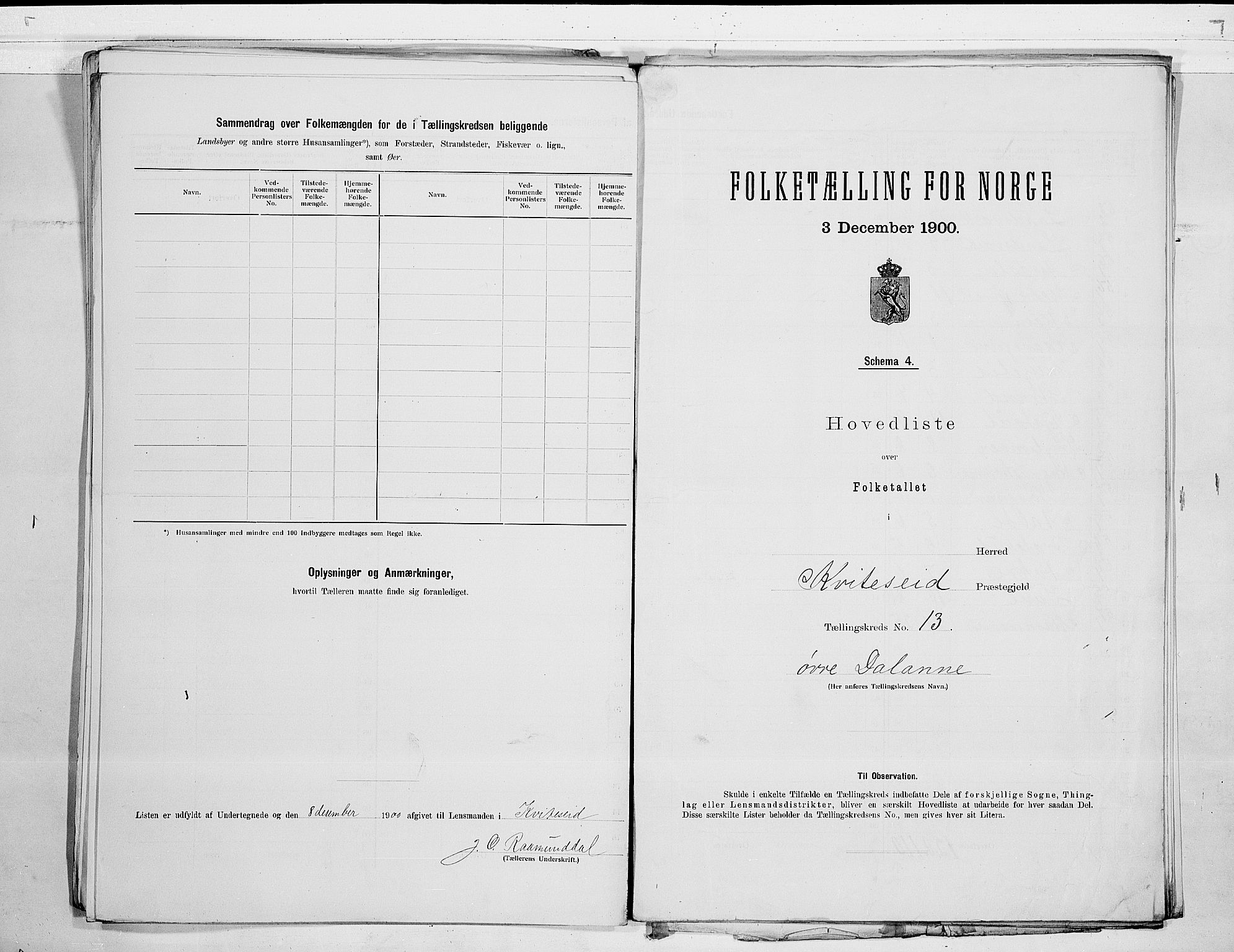 SAKO, 1900 census for Kviteseid, 1900, p. 26