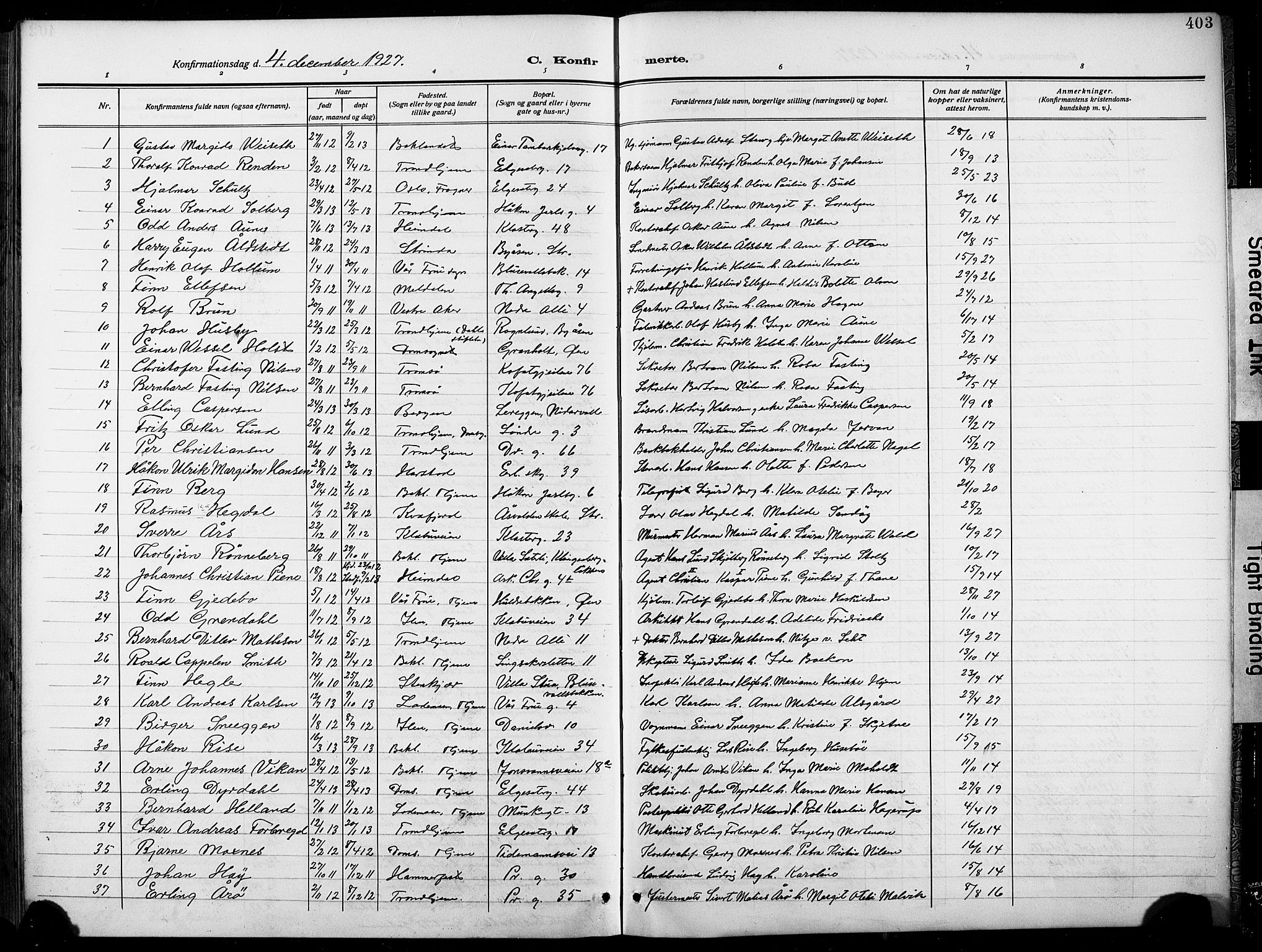 Ministerialprotokoller, klokkerbøker og fødselsregistre - Sør-Trøndelag, AV/SAT-A-1456/601/L0096: Parish register (copy) no. 601C14, 1911-1931, p. 403