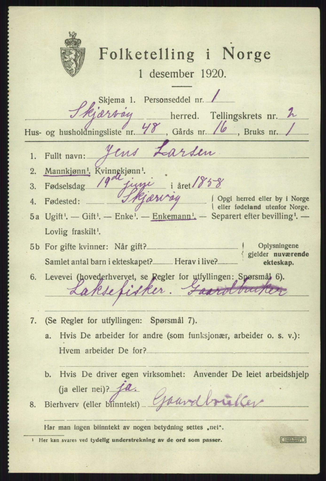 SATØ, 1920 census for Skjervøy, 1920, p. 2081