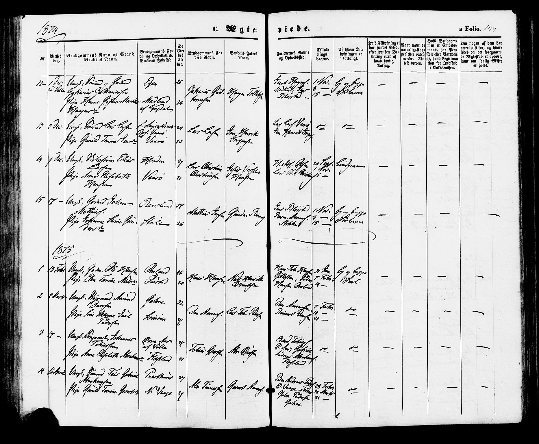 Sør-Audnedal sokneprestkontor, AV/SAK-1111-0039/F/Fa/Faa/L0003: Parish register (official) no. A 3, 1868-1883, p. 144