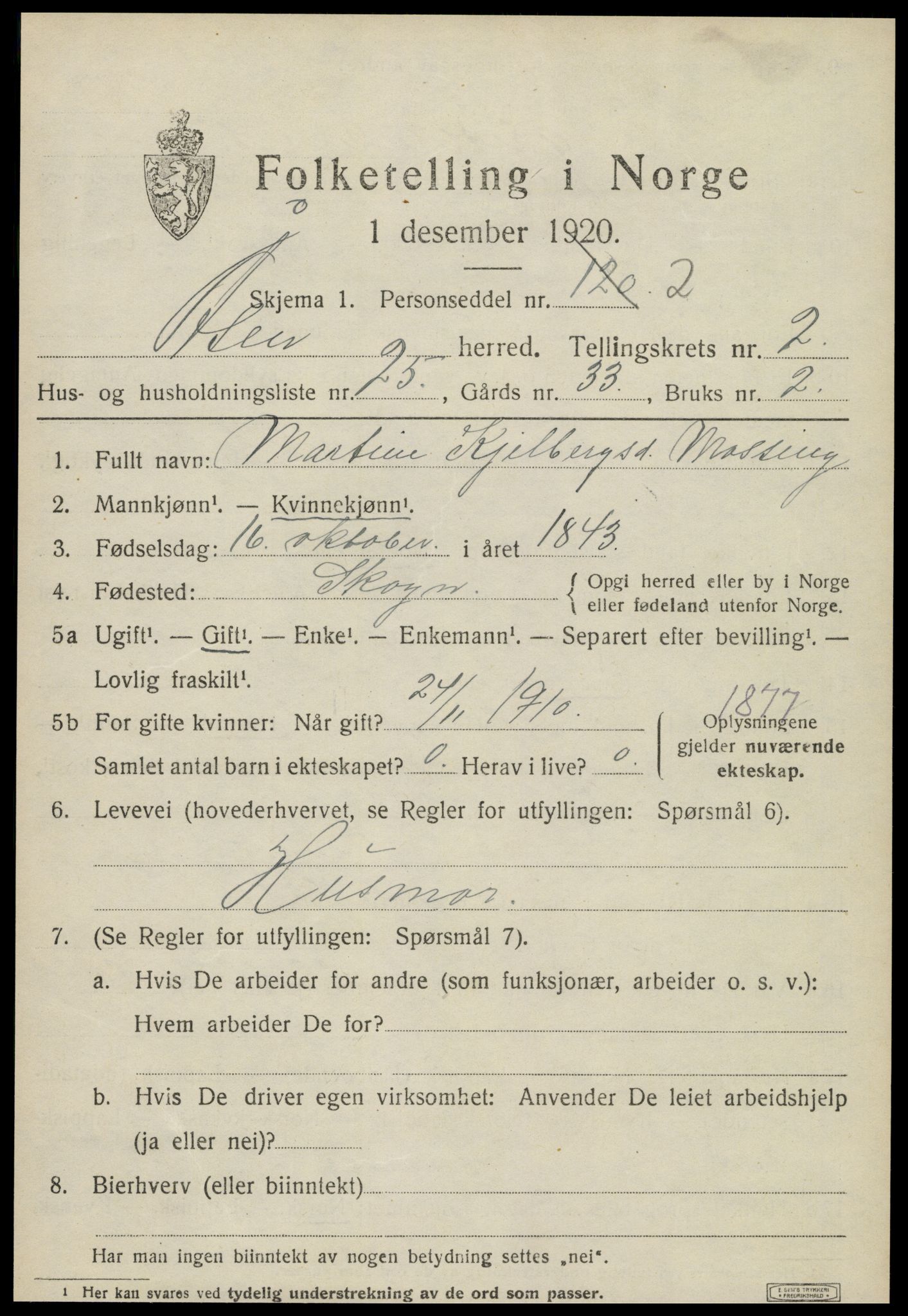 SAT, 1920 census for Åsen, 1920, p. 1946
