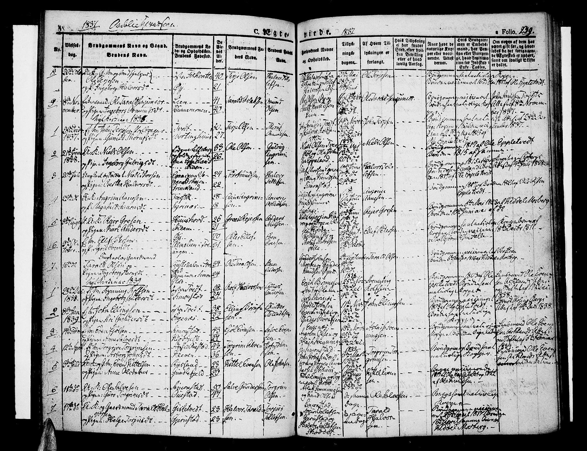 Åmli sokneprestkontor, SAK/1111-0050/F/Fa/Fac/L0007: Parish register (official) no. A 7 /1, 1829-1851, p. 239