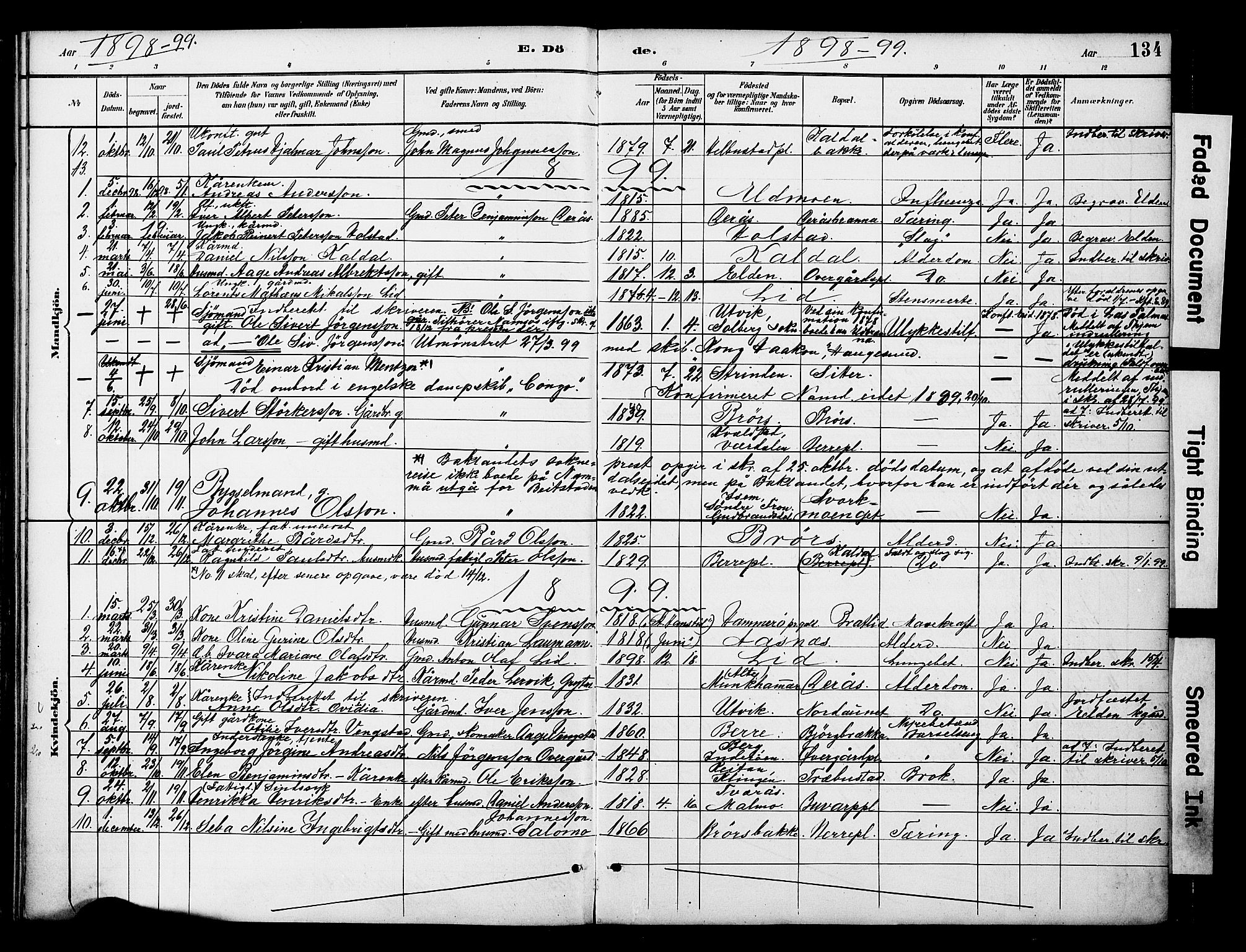 Ministerialprotokoller, klokkerbøker og fødselsregistre - Nord-Trøndelag, SAT/A-1458/742/L0409: Parish register (official) no. 742A02, 1891-1905, p. 134