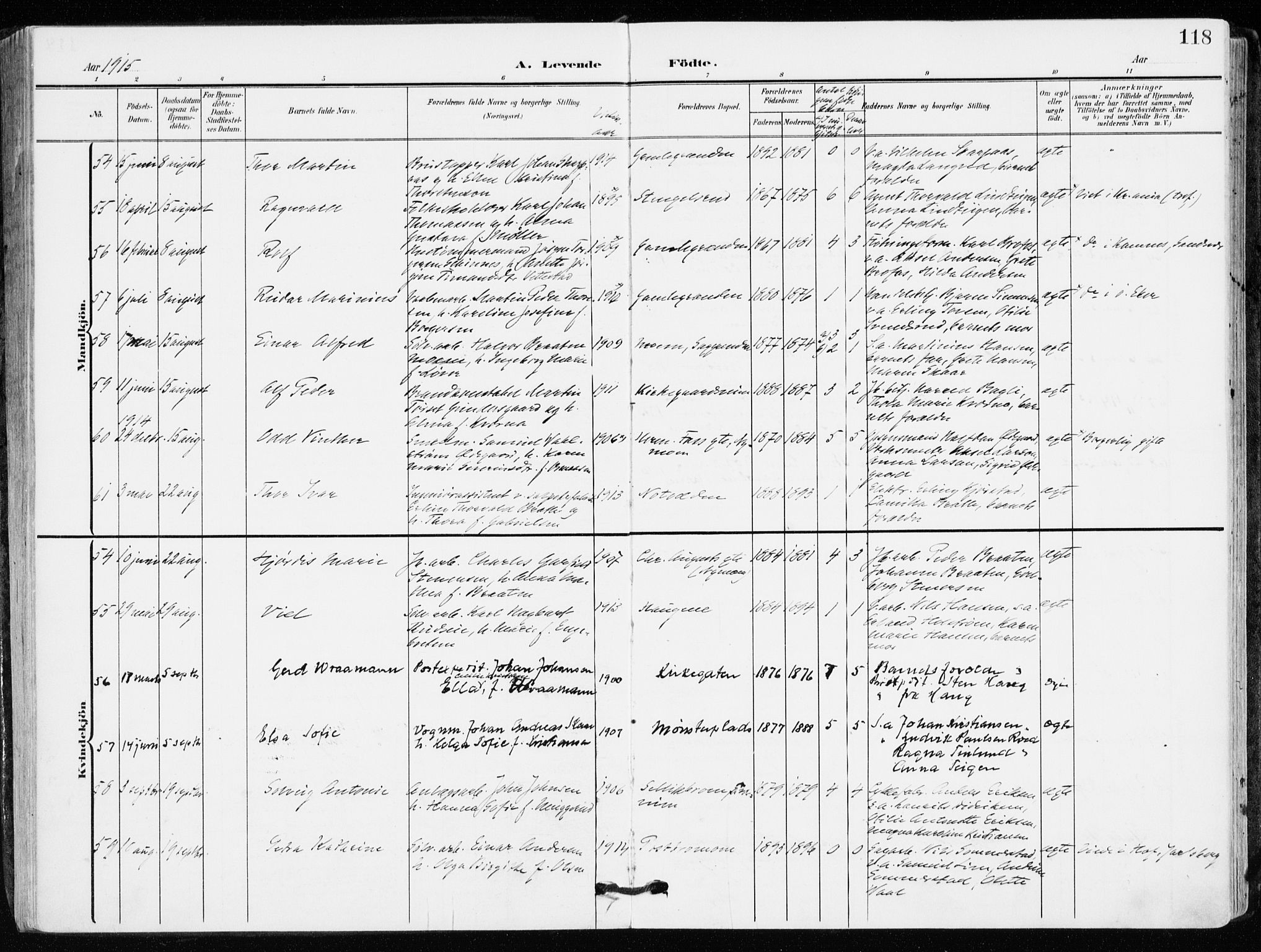 Kongsberg kirkebøker, AV/SAKO-A-22/F/Fb/L0004: Parish register (official) no. II 4, 1906-1918, p. 118