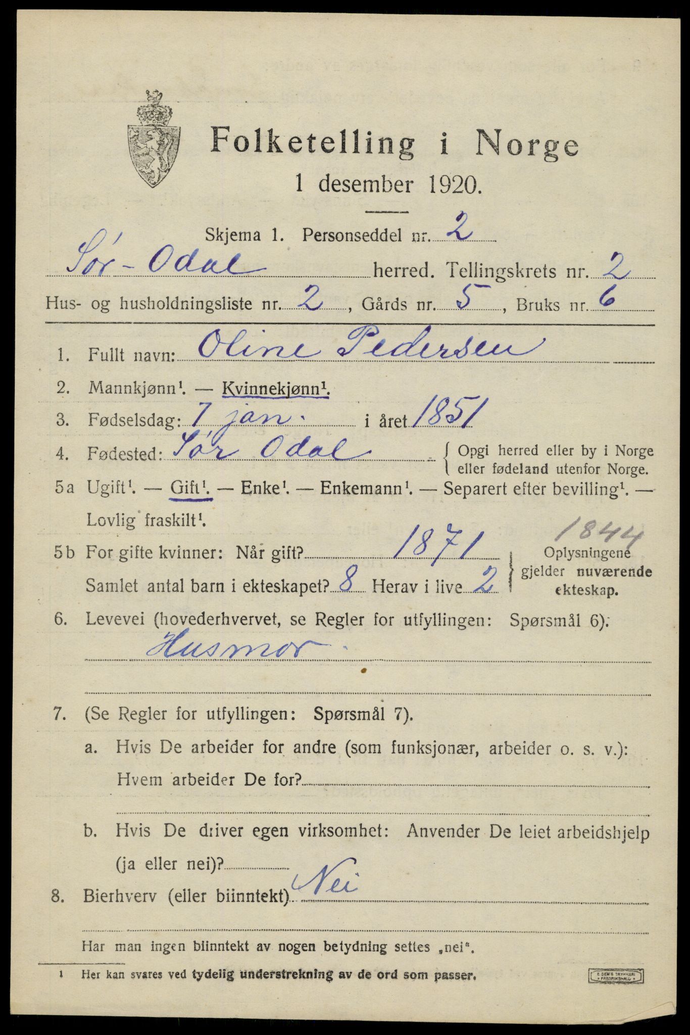 SAH, 1920 census for Sør-Odal, 1920, p. 3001