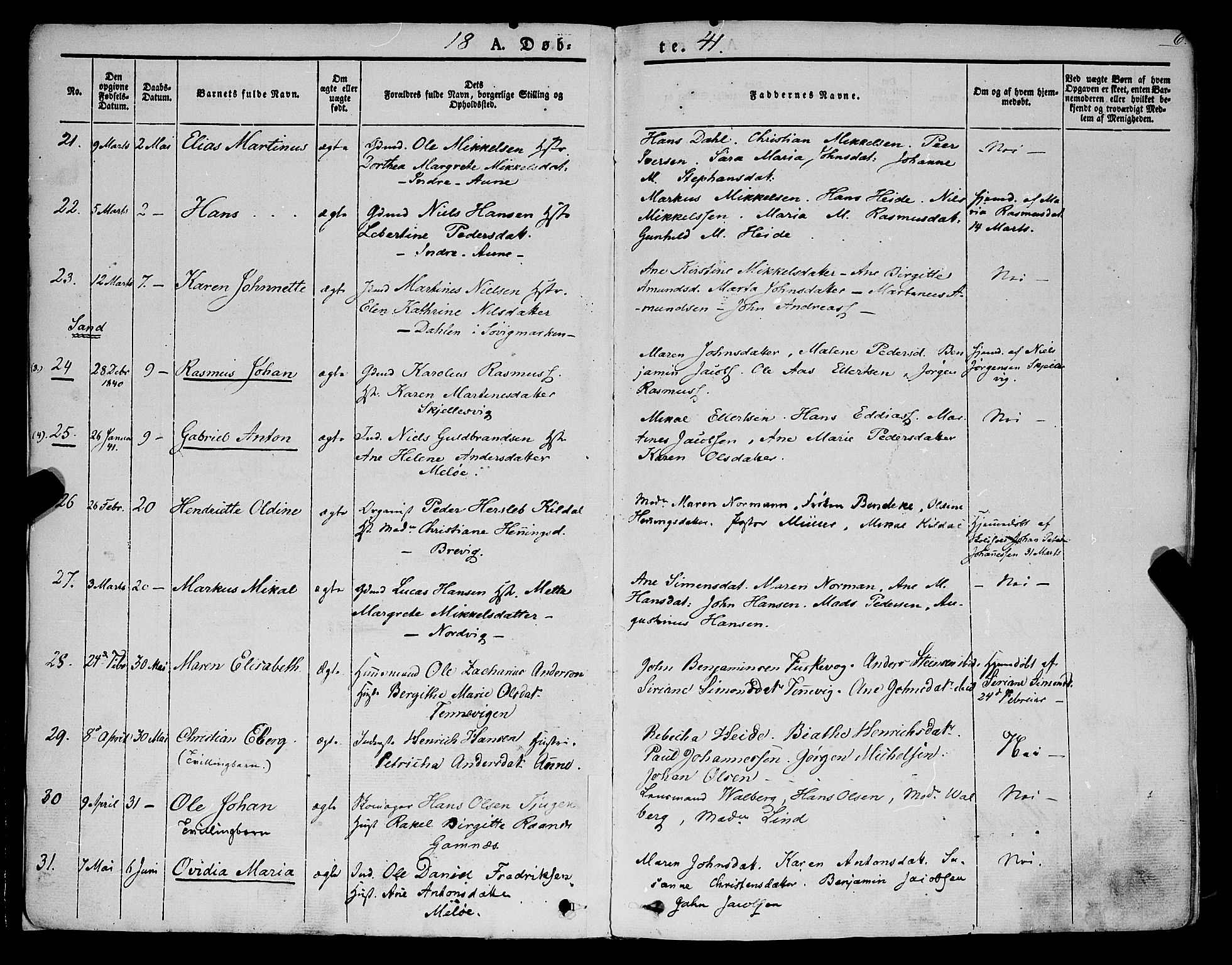 Trondenes sokneprestkontor, SATØ/S-1319/H/Ha/L0009kirke: Parish register (official) no. 9, 1841-1852, p. 6