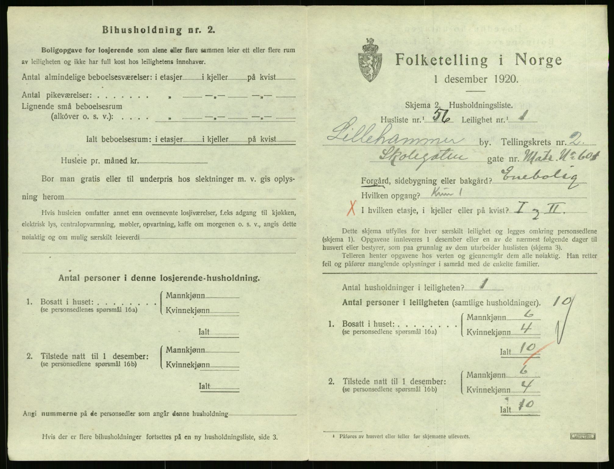 SAH, 1920 census for Lillehammer, 1920, p. 1692