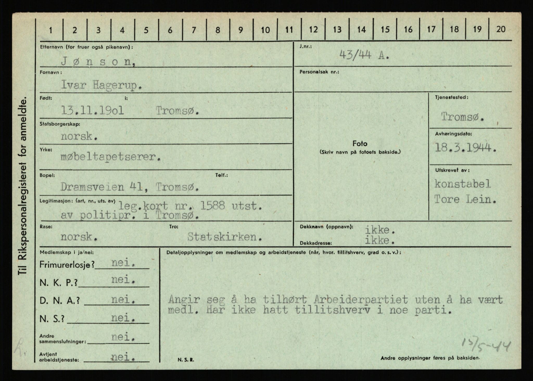 Statspolitiet - Hovedkontoret / Osloavdelingen, AV/RA-S-1329/C/Ca/L0008: Johan(nes)sen - Knoph, 1943-1945, p. 2684