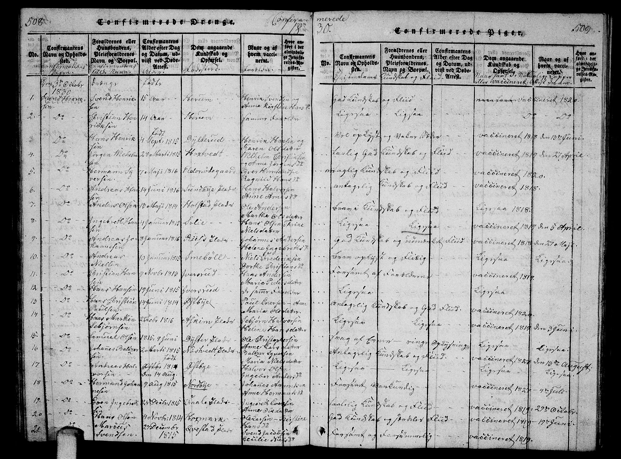 Ås prestekontor Kirkebøker, SAO/A-10894/G/Ga/L0002: Parish register (copy) no. I 2, 1820-1836, p. 508-509