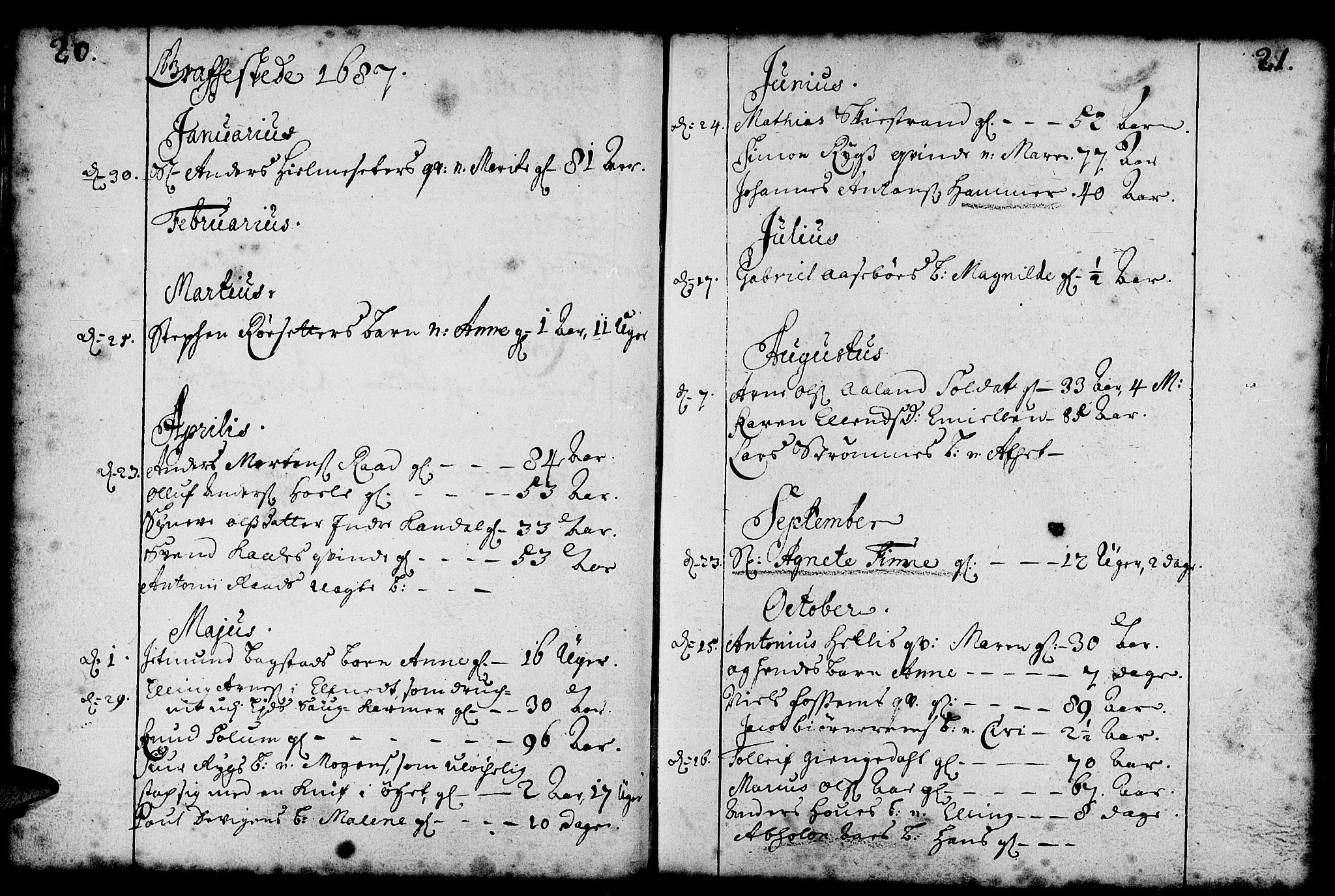 Gloppen sokneprestembete, AV/SAB-A-80101/H/Haa/Haaa/L0001: Parish register (official) no. A 1, 1686-1711, p. 20-21