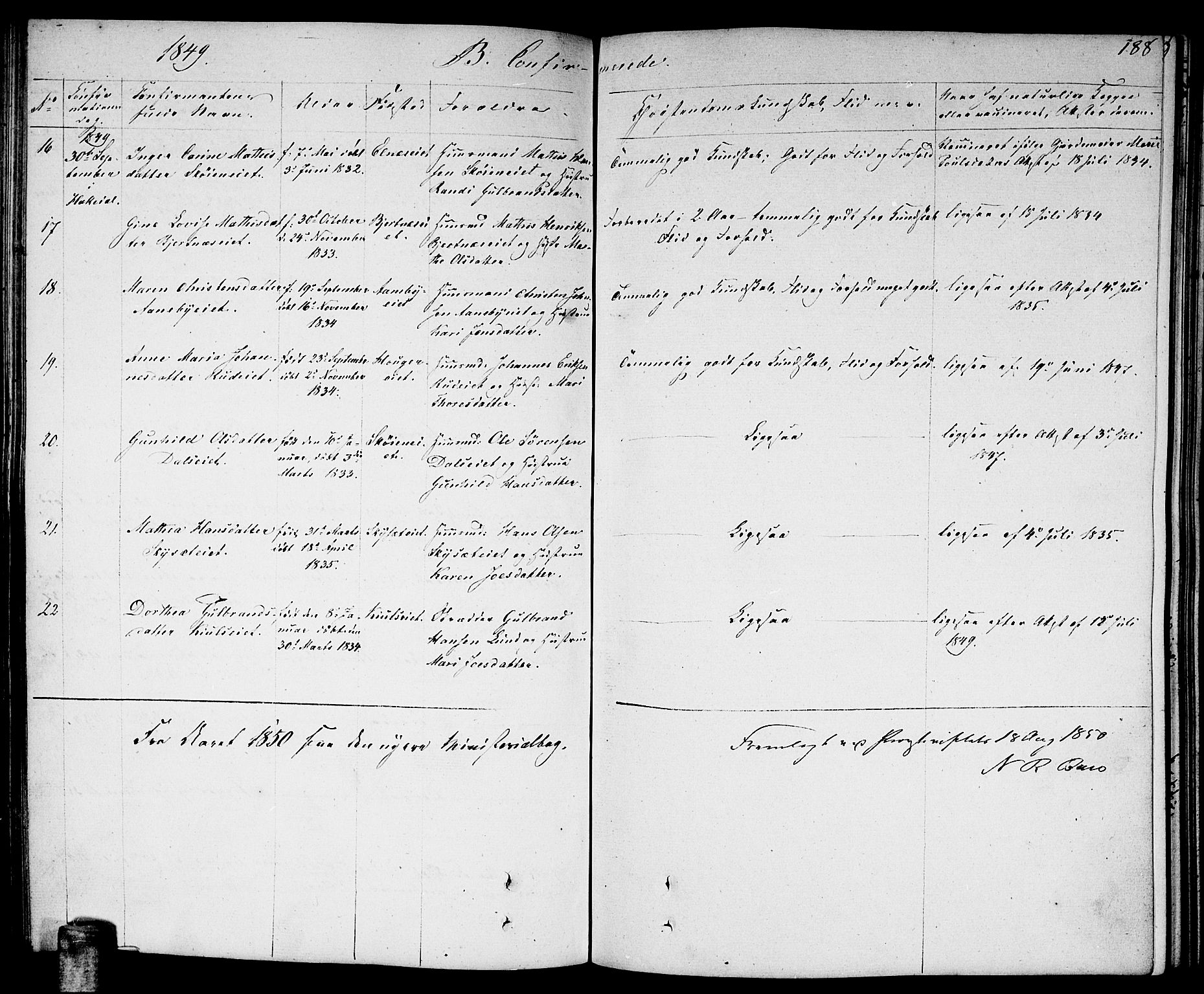 Nittedal prestekontor Kirkebøker, AV/SAO-A-10365a/F/Fa/L0004: Parish register (official) no. I 4, 1836-1849, p. 188