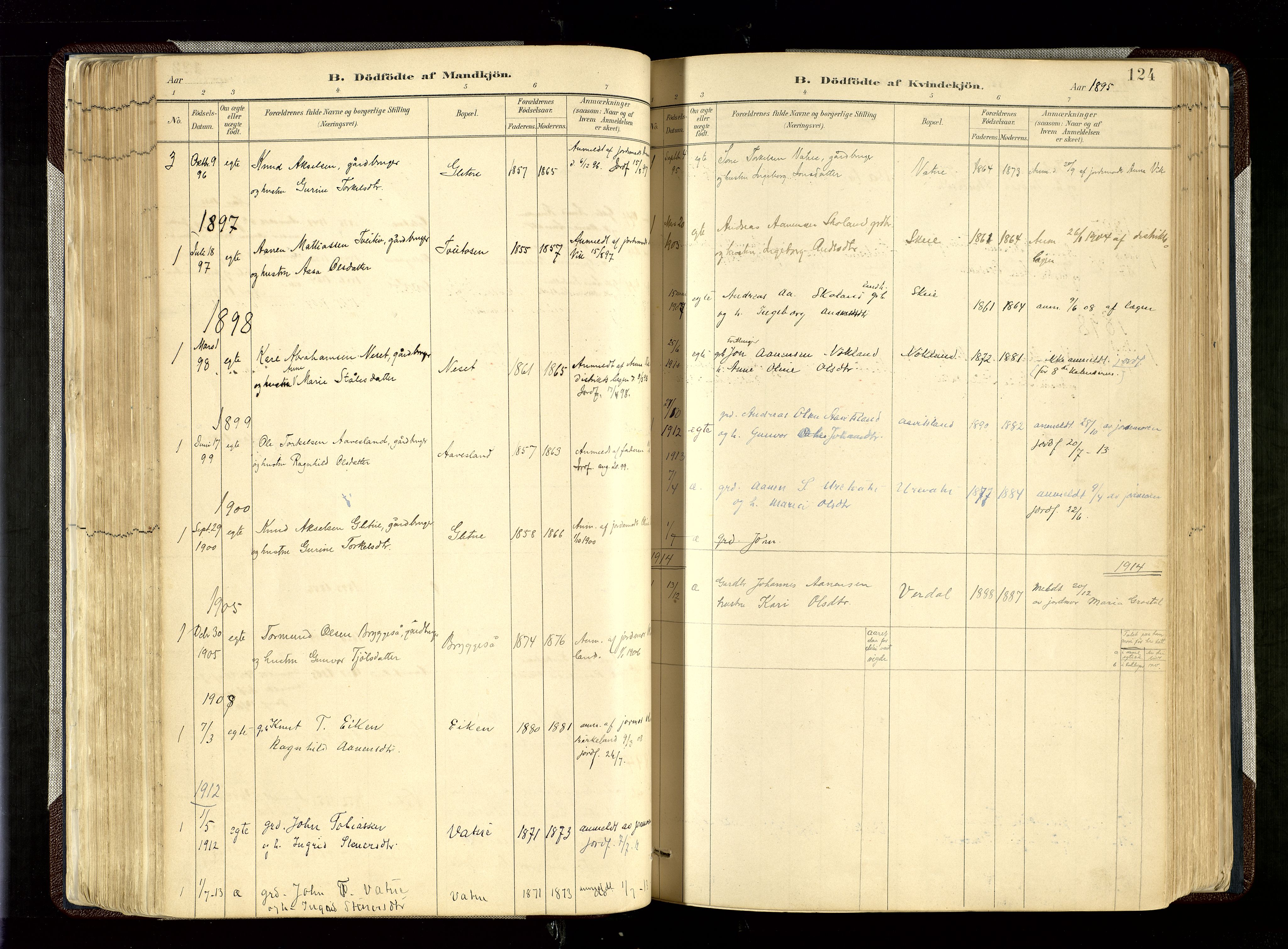 Hægebostad sokneprestkontor, SAK/1111-0024/F/Fa/Fab/L0004: Parish register (official) no. A 4, 1887-1929, p. 124
